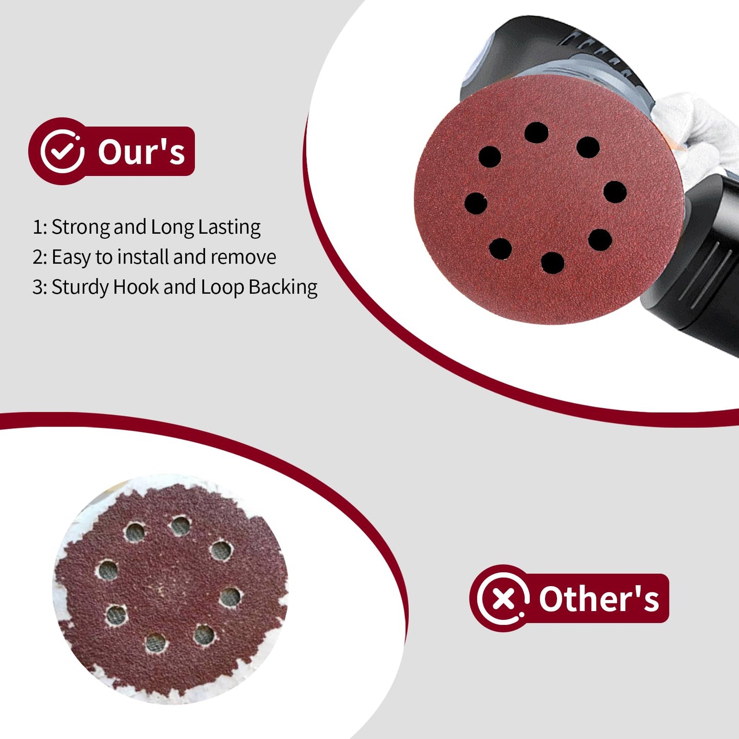Tibaebe 155PCS 5" 8-Hole Sanding Discs Set, Hook & Loop Sandpaper for Random Orbital Sander, 40-600 Grit Variety