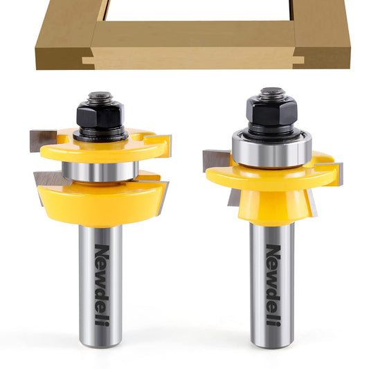 Newdeli 1/2" Shank Shaker Rail & Stile Router Bits, Tongue & Groove Carbide Cutters, Professional Woodworking for Cabinet Doors