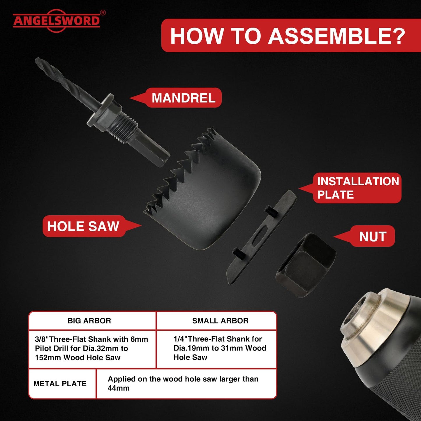 ANGELSWORD 24-Piece Hole Saw Set, 3/4"-6" (19-152mm) Drill Bit Kit with 14 Saw Blades for Drywall, Wood, PVC, Plastic