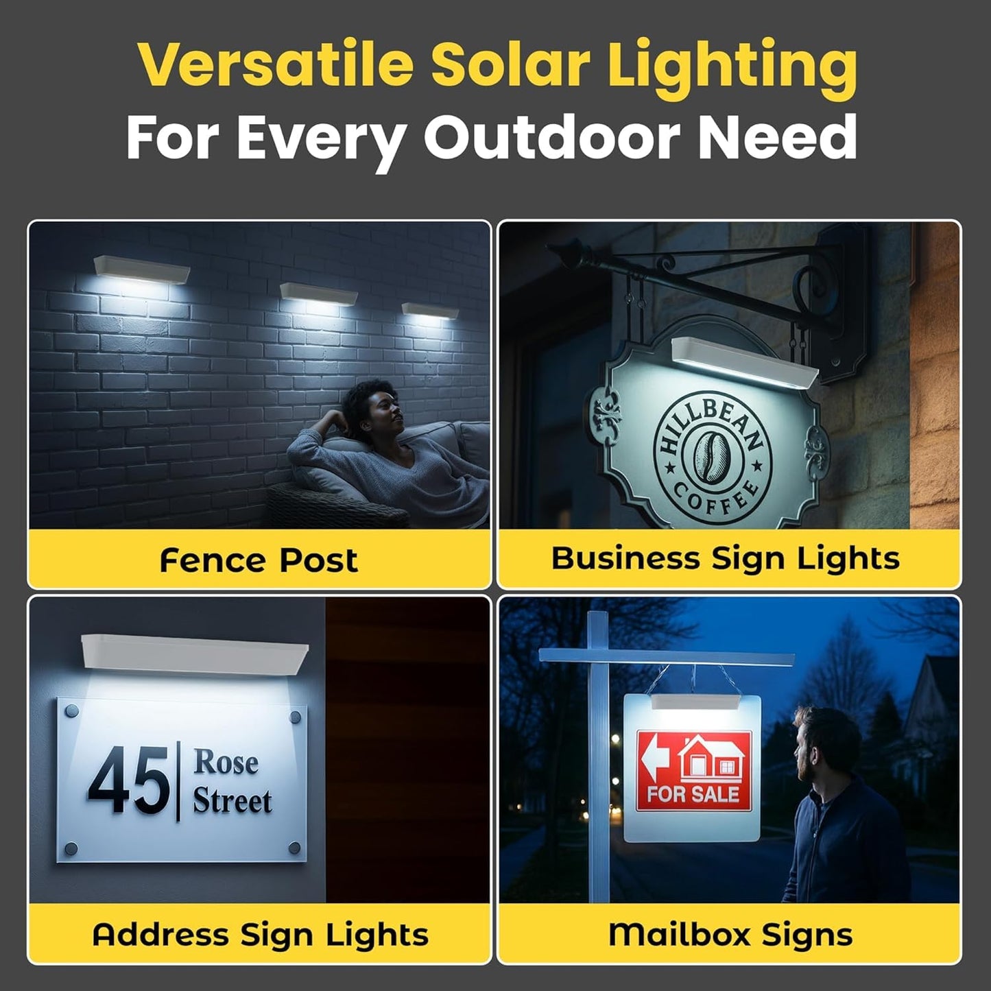 Brighticonics 2pck Solar Address Sign Light – IP65 Waterproof LED Lighted House Numbers – Easy Install, Auto Dusk-Dawn ON/Off, Outdoor Solar Address Signs for Yard, Homes, Business - Cold White 6000K