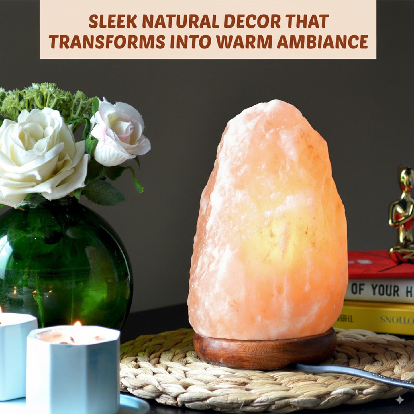 POHS 7 Inches,4-5 lbs, 100% Authentic Natural Himalayan Pink Salt Lamp, Hand Crafted Wooden Base, with on & Off Switch
