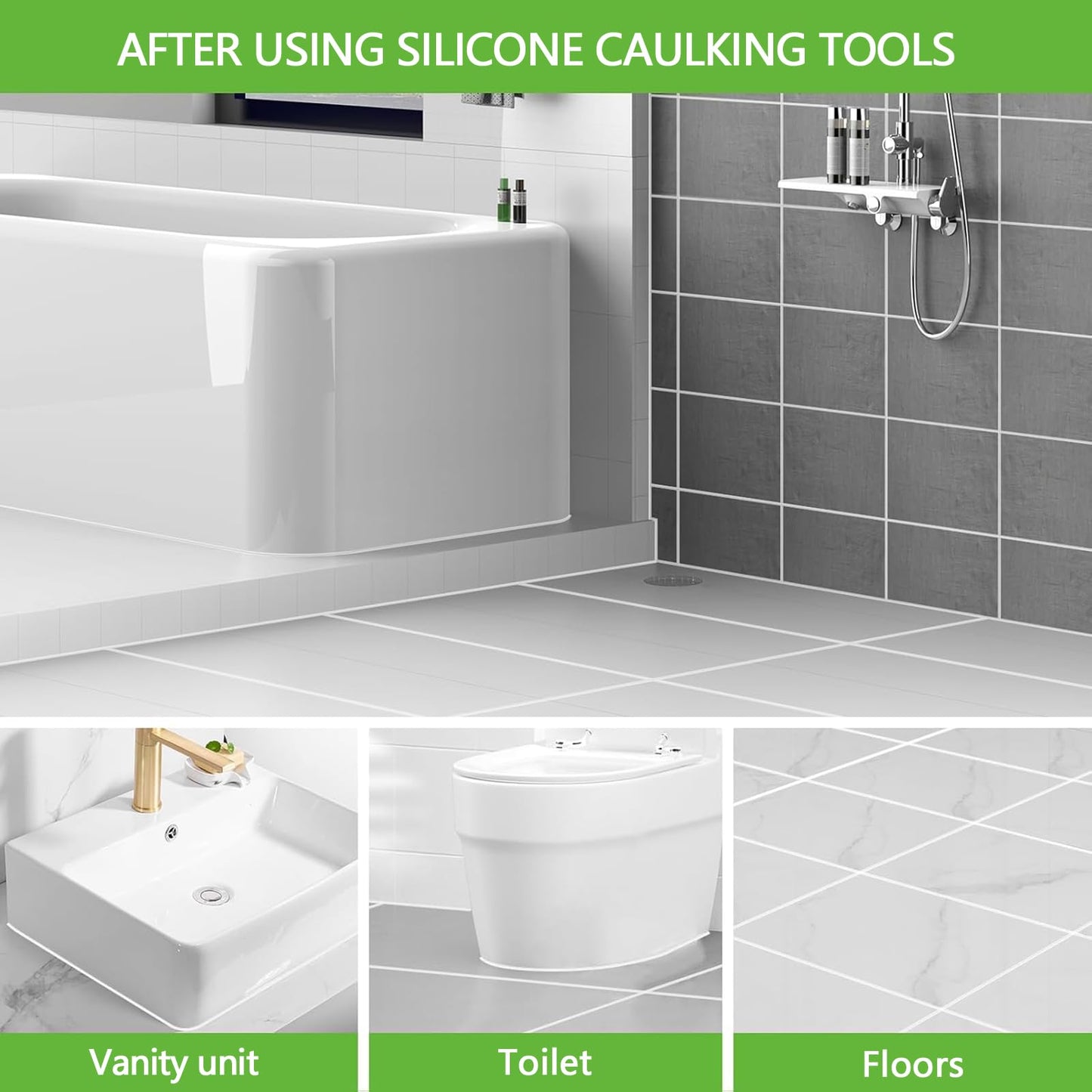 3-in-1 Caulking Tool with Stainless Head – Grout & Sealant Remover, Caulk Finisher, Angle Scraper for Bathroom, Kitchen, Windows & Floors