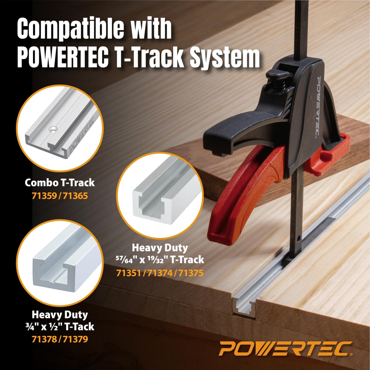 POWERTEC 2 PK Tracksaw Track Guide Rail Clamp, 8-3/4 Inch Quick Release Clamps for Circular Saw Guide Rail System, Woodworking, 71423V