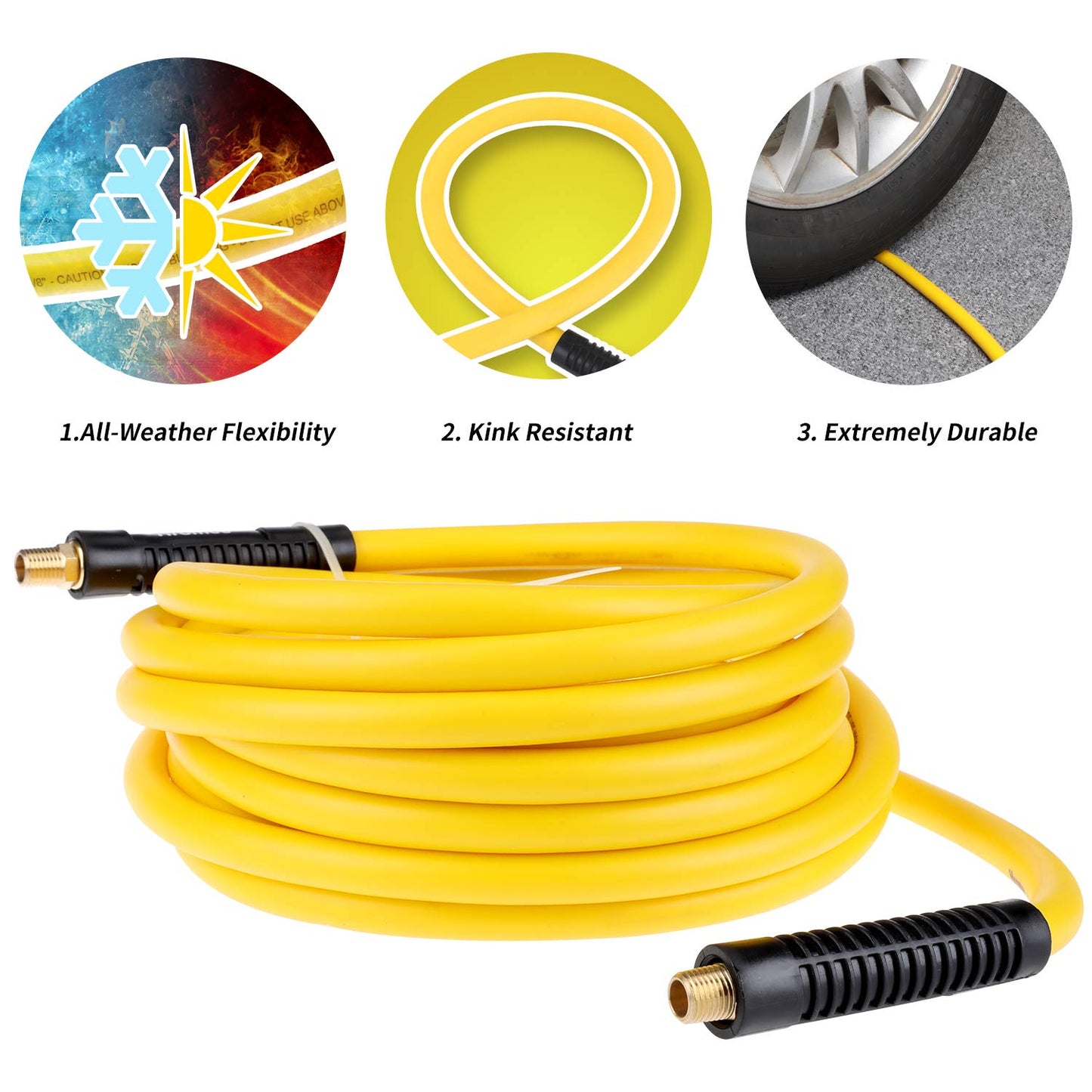 Hromee 19-Piece Air Compressor Accessory Kit with 25FT 3/8" Hybrid Hose, 1/4" NPT Quick Connects, Air Blow Gun, Tire Gauge & Brush