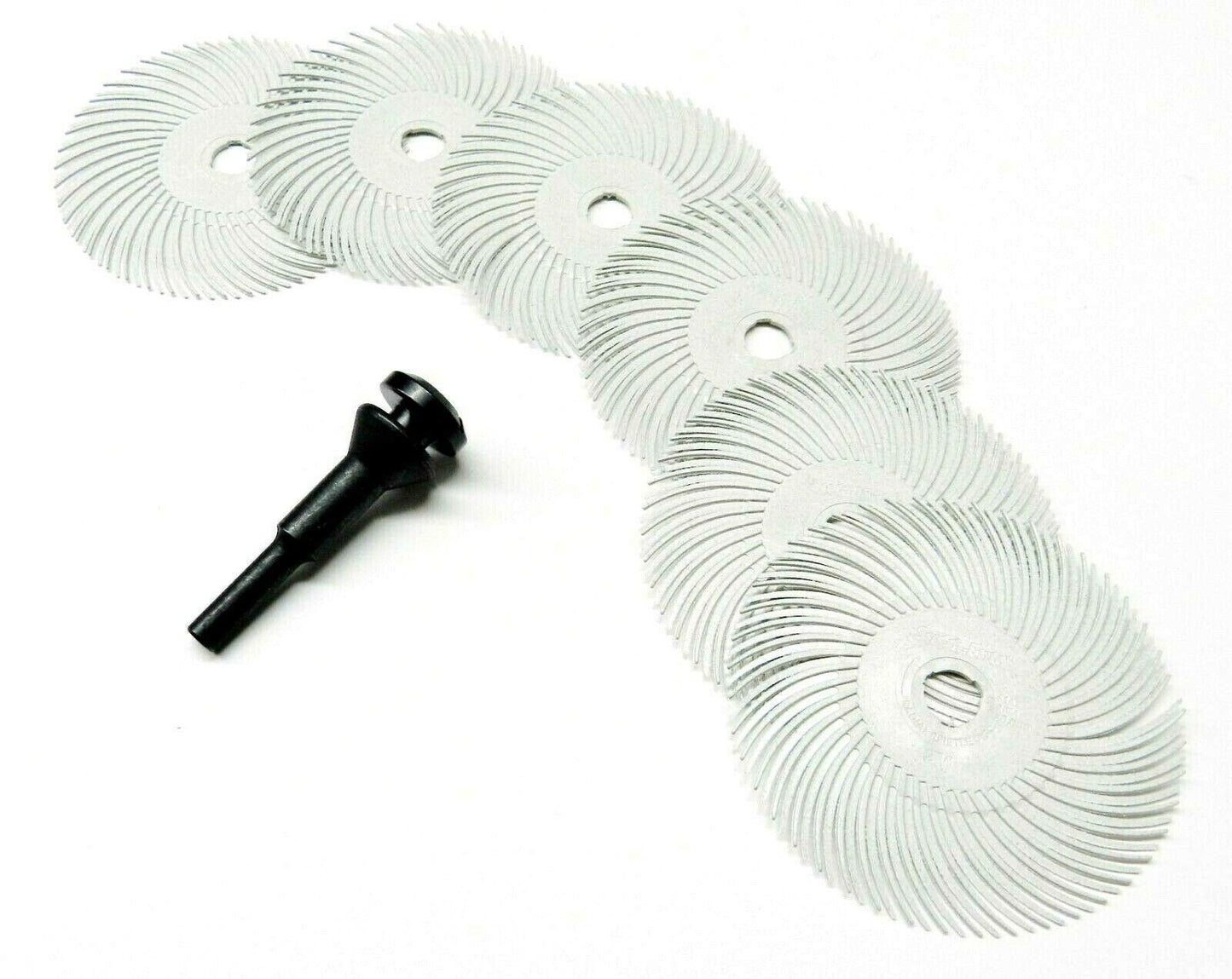 3M Radial Bristle Disc 3" 120 Grit White with 1/4" Mandrel 6 Brushes and Arbor Set by Jets