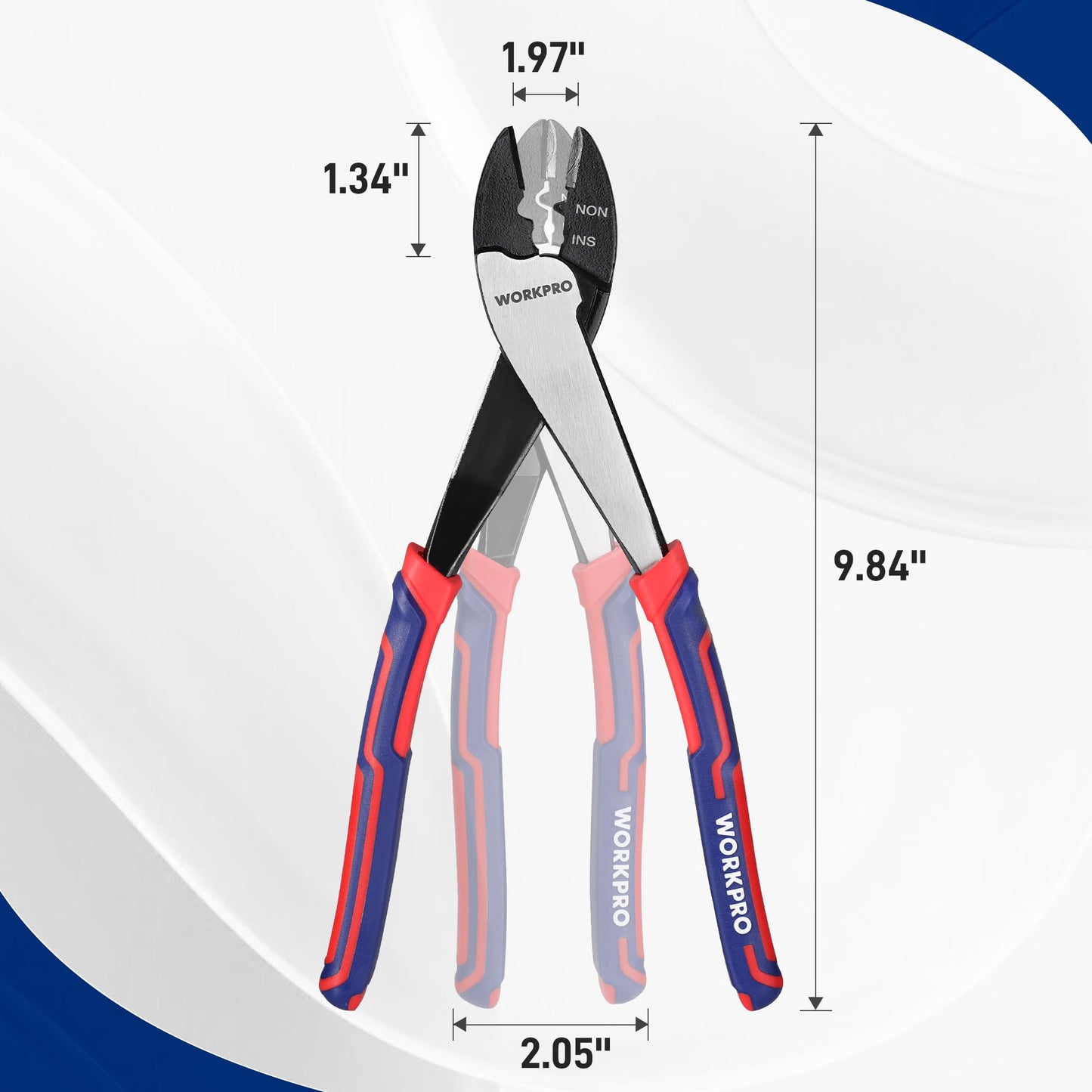 WORKPRO 9.5" Wire Cutter & Crimper Tool for 10-22 AWG Terminals, Insulated & Non-Insulated Wire Connections