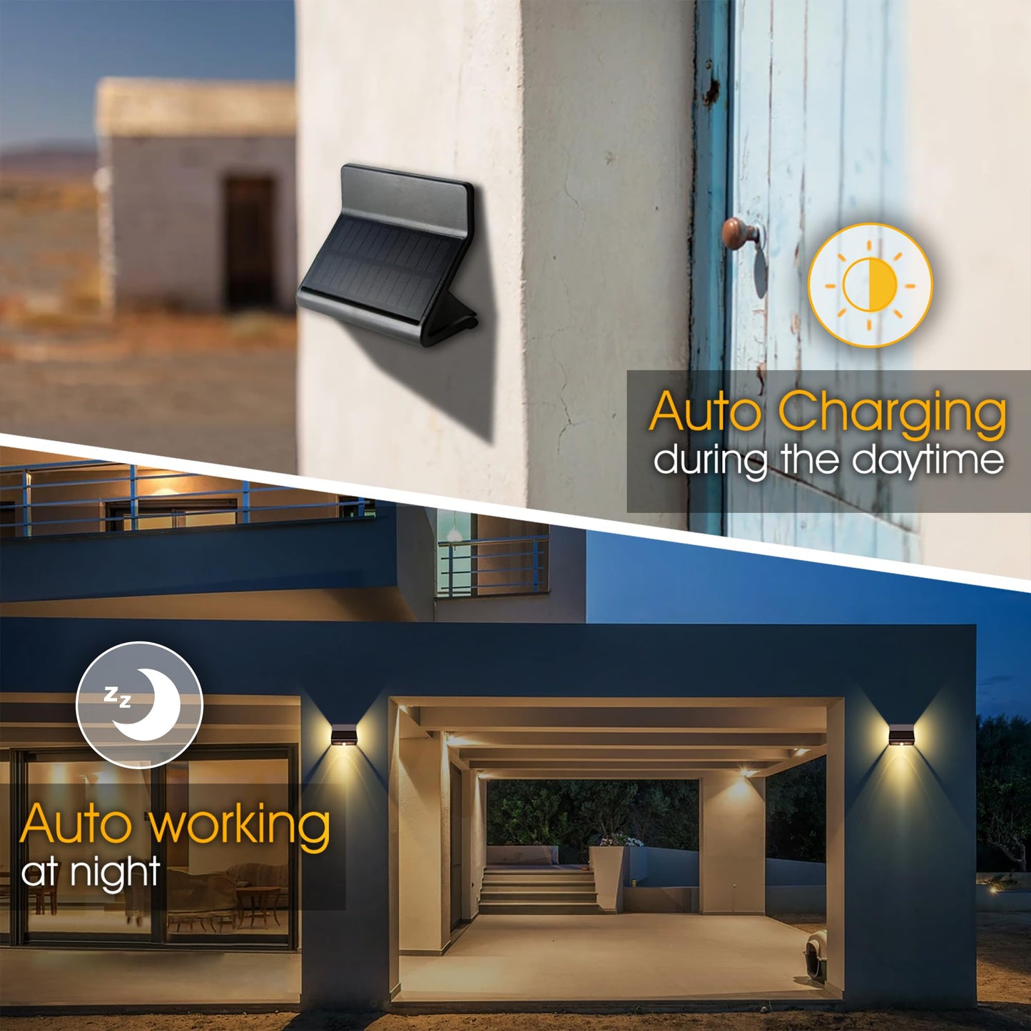 AURAXY Motion Sensor Outdoor Lights with Optical Lens - 3 Modes, IP44 Waterproof Solar Wall Light for Garden Patio Yard (2 Pack)