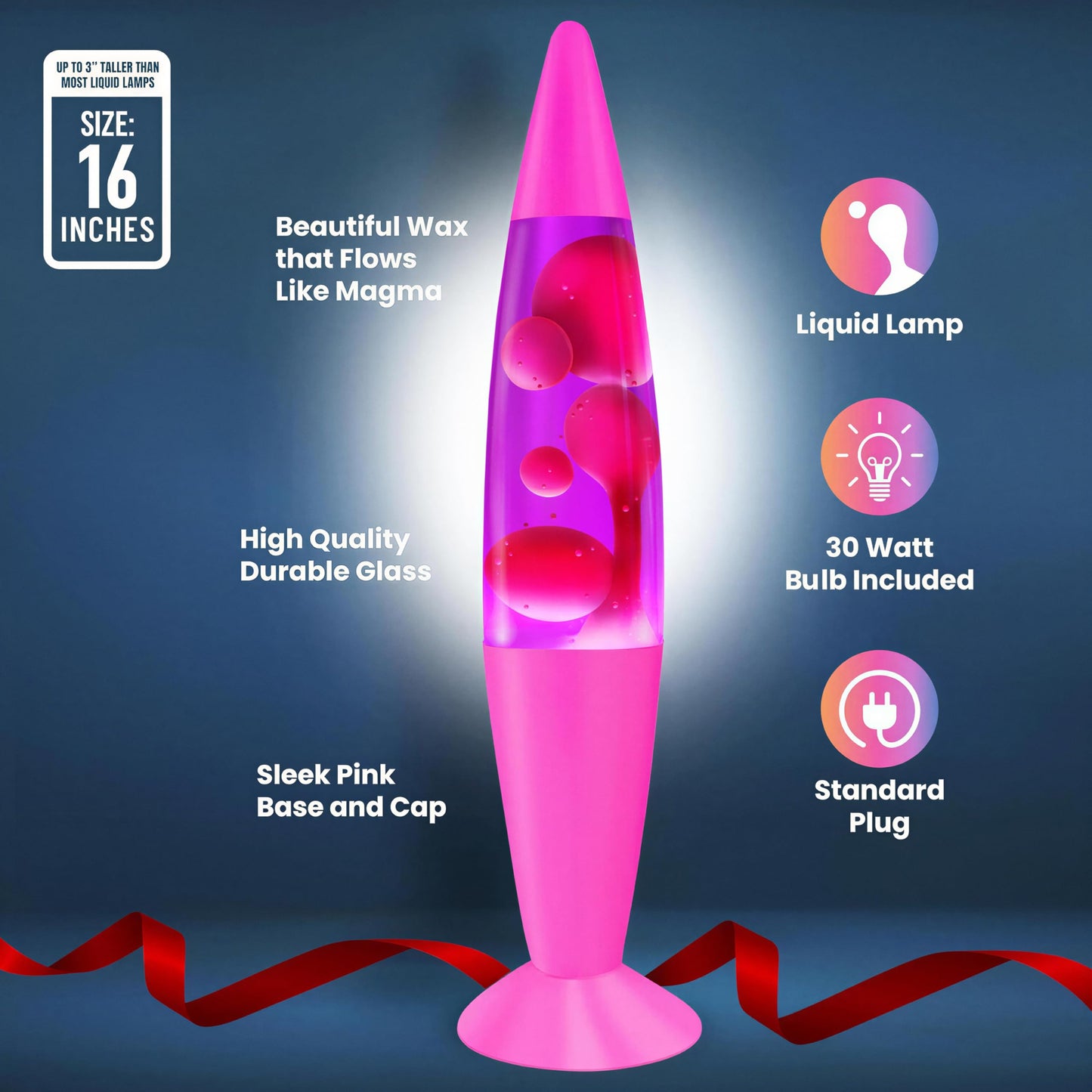 JAMBO 16" Purple & Pink Magma Motion Lamp, Relaxing Liquid Night Light for Home, Office, Bedroom, Teens & Kids Decor