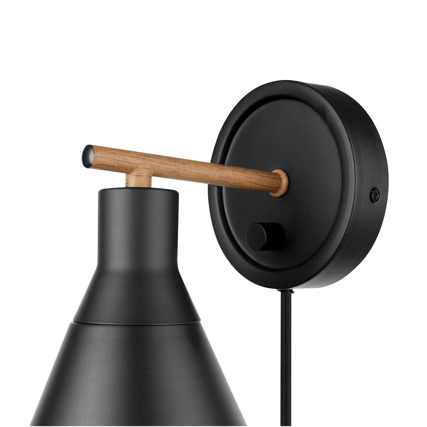 GLOBE Electric 51725 1-Light Wall Sconce, Matte Black & Faux Walnut, Dimmable Plug-In or Hardwire, Stepless Rotary Switch, Bulb Not Included