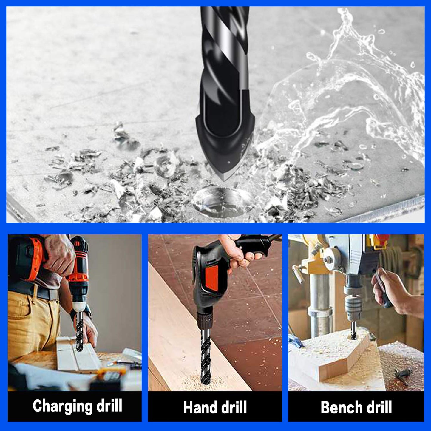 10-Piece Masonry Drill Bit Set for Concrete, Tile, Glass & Brick, 1/8–1/2" with Triangle Handle, Tungsten Steel Tips (Black)