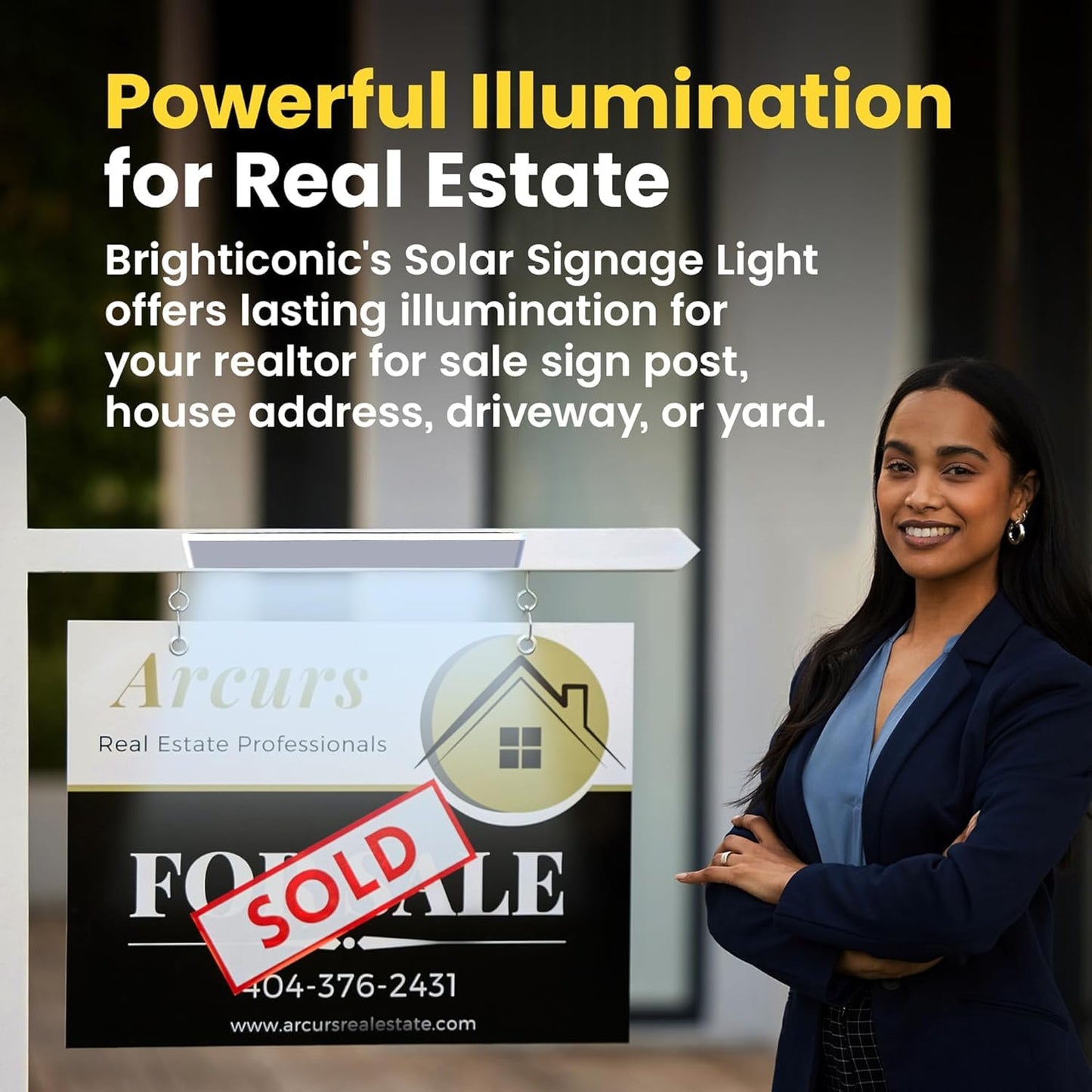 Brighticonics 2pck Solar Address Sign Light – IP65 Waterproof LED Lighted House Numbers – Easy Install, Auto Dusk-Dawn ON/Off, Outdoor Solar Address Signs for Yard, Homes, Business - Cold White 6000K