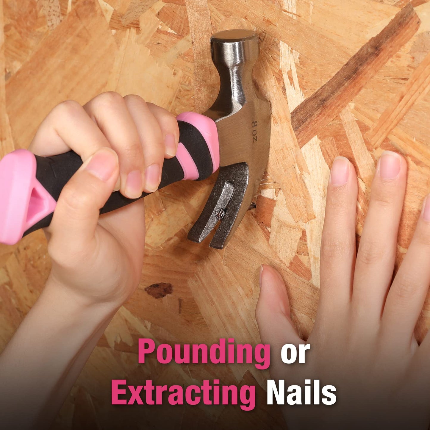 WORKPRO 8 oz Claw Hammer with Fiberglass Handle, All Purpose Hammer with Forged Hardened Steel Head, Pink Ribbon