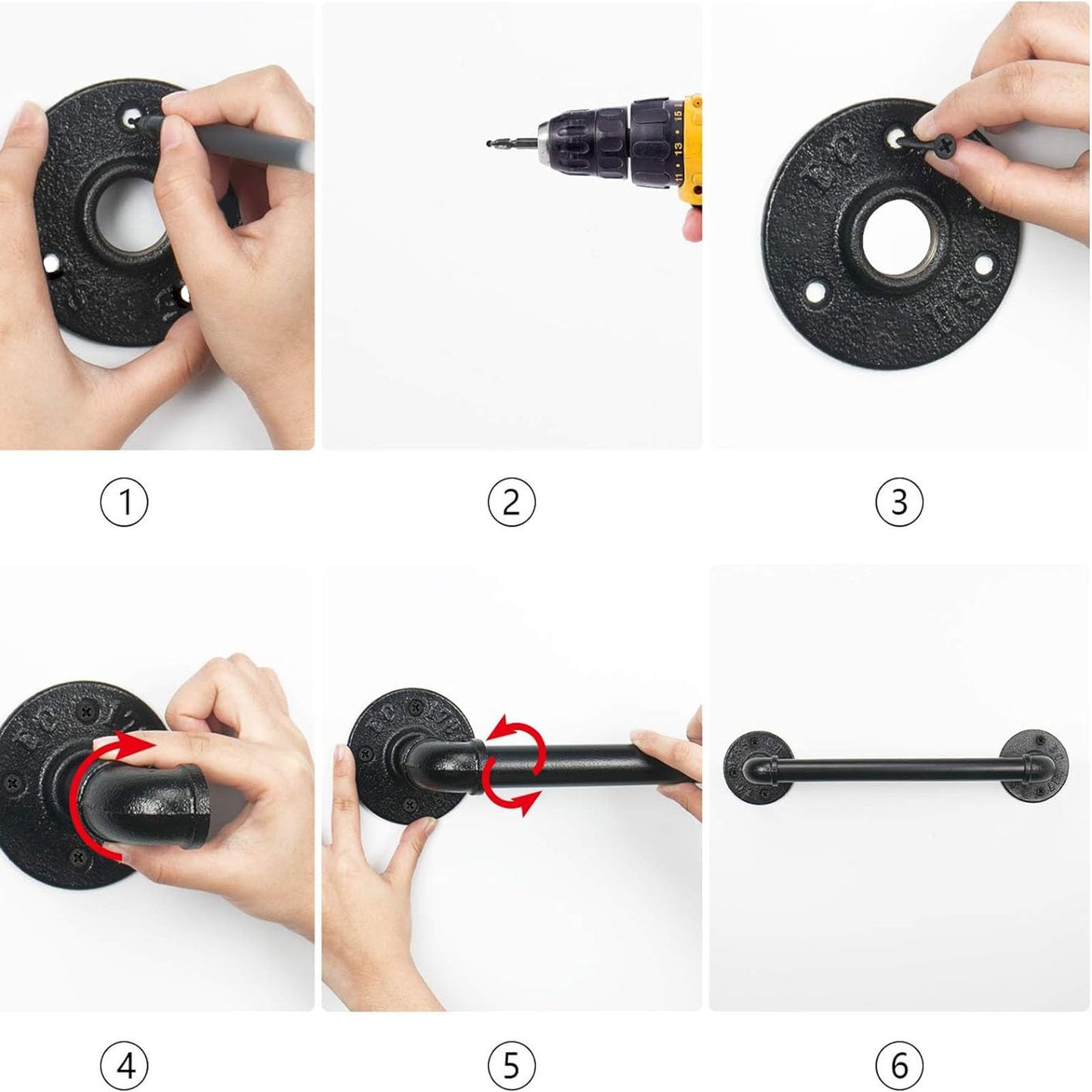 Jeasor Industrial Pipe Towel Rack Towel Bar, Heavy Duty Wall Mounted Rustic Farmhouse Bath Towel Holder for Bathroom (Black, 12 inch)