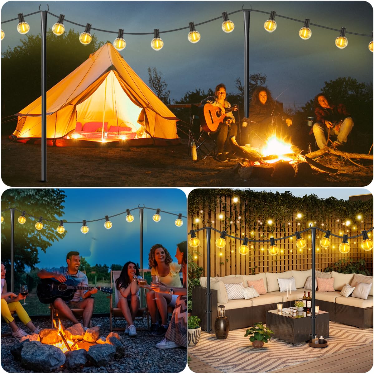 MuliVid 6-Pack 9FT Outdoor String Light Poles, Metal Hanging Light Stands with Forks for Patio, Garden, Backyard, Pergola, Party