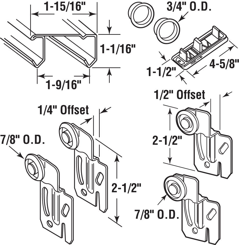 Prime-Line 161791 By-Pass Closet Track Kit, 48 In., 2-Door Hardware, Brass-Plated Pulls (1 Kit)