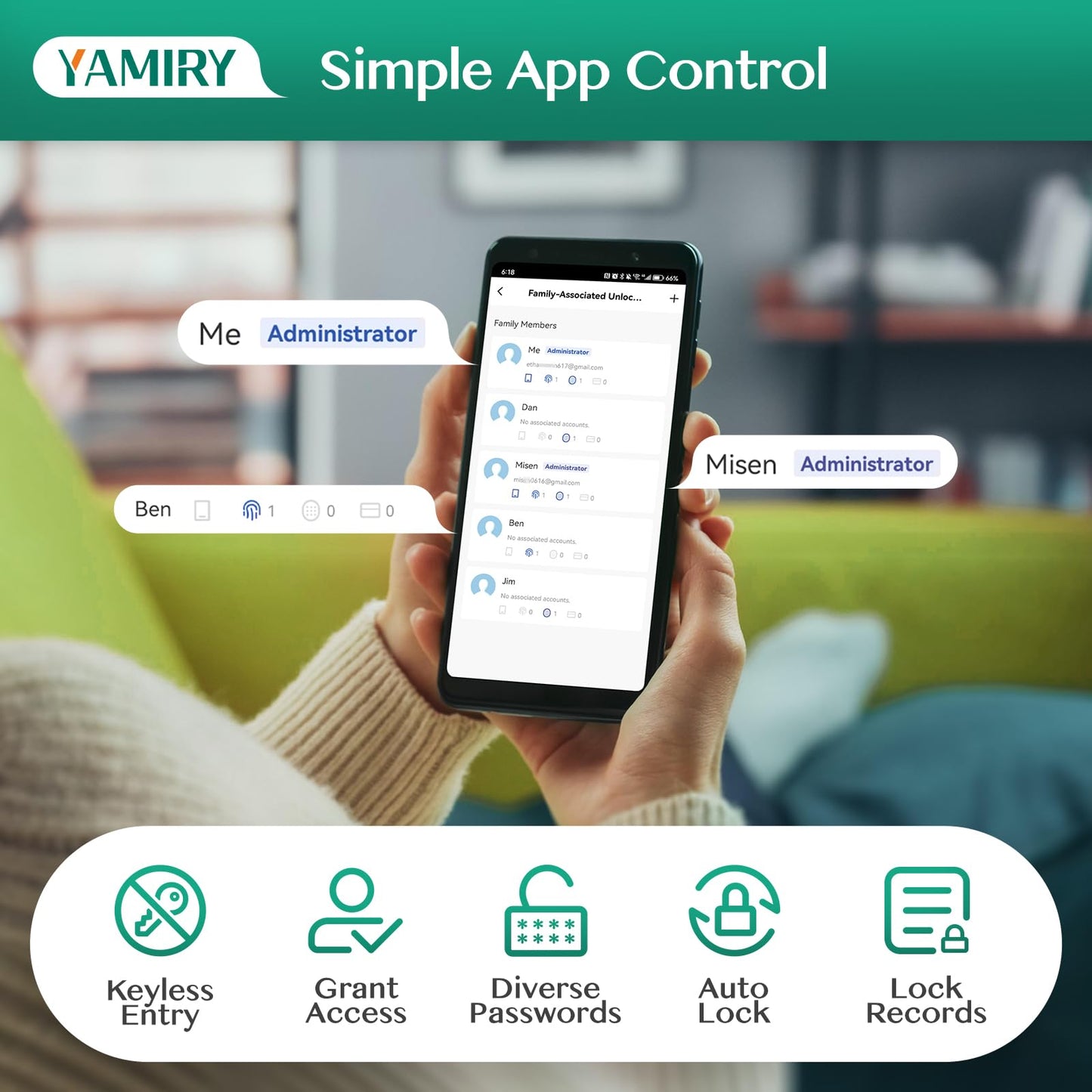 Smart Deadbolt Door Lock with Keypad:Yamiry Fingerprint Keyless Entry Deadbolt,Digital Smart Locks for Front Door,Electronic Code,Easy Installation