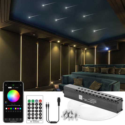 CHINLY Meteor 3W Fiber Optic Lights Kit, 96pcs 12LEDs, 9.8ft, Bluetooth Remote & APP Control + DC Splitter, Shooting Star Effect
