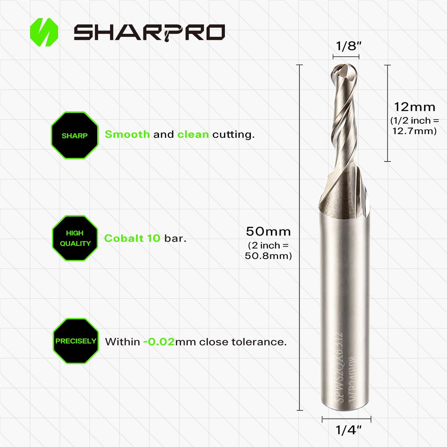 SHARPRO 1/8 Ball Nose CNC Router Bits 1/4 Inch Shank, Carbide Ballnose Up Cut Router Bit, End Mill for Wood, Aluminum, Engraving