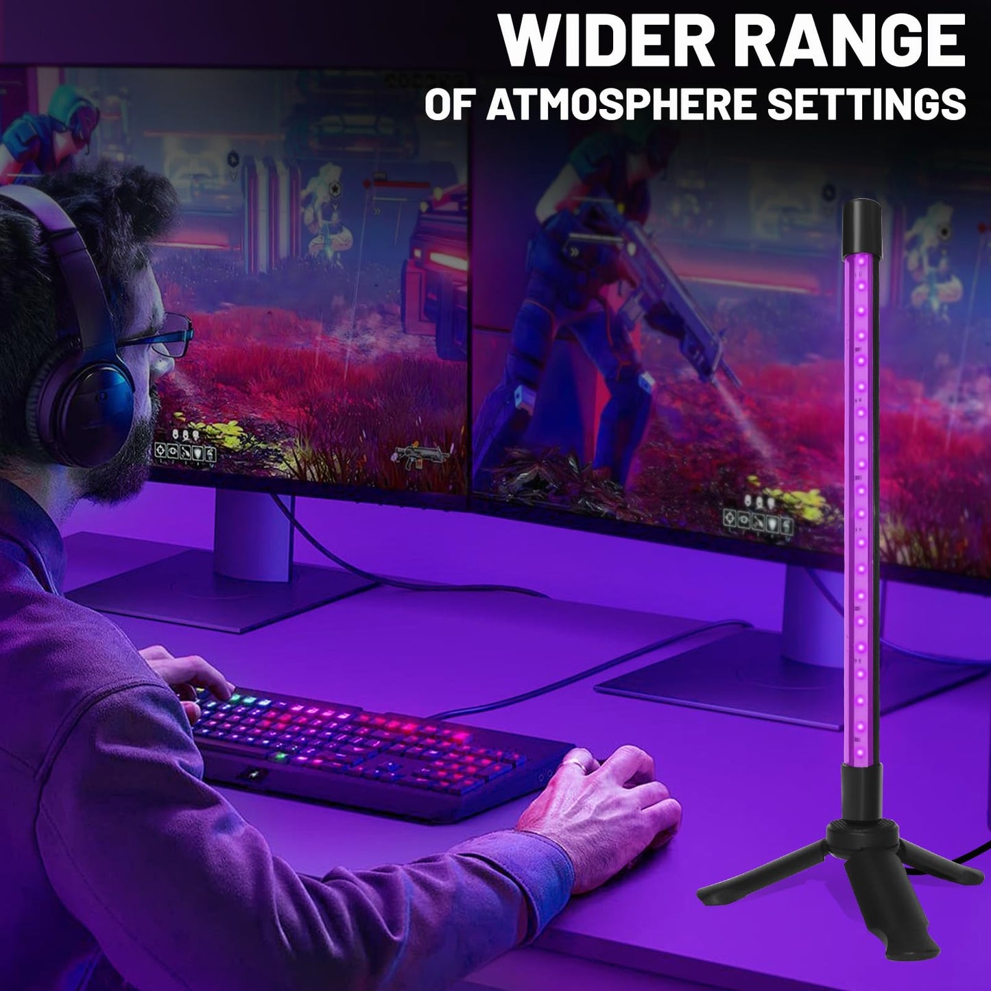 ycponggon 1-Pack LED Black Light with Stand, 10W 1FT Desktop Blacklight Fixture, Triangular Bracket, Vertical Table Light for Parties