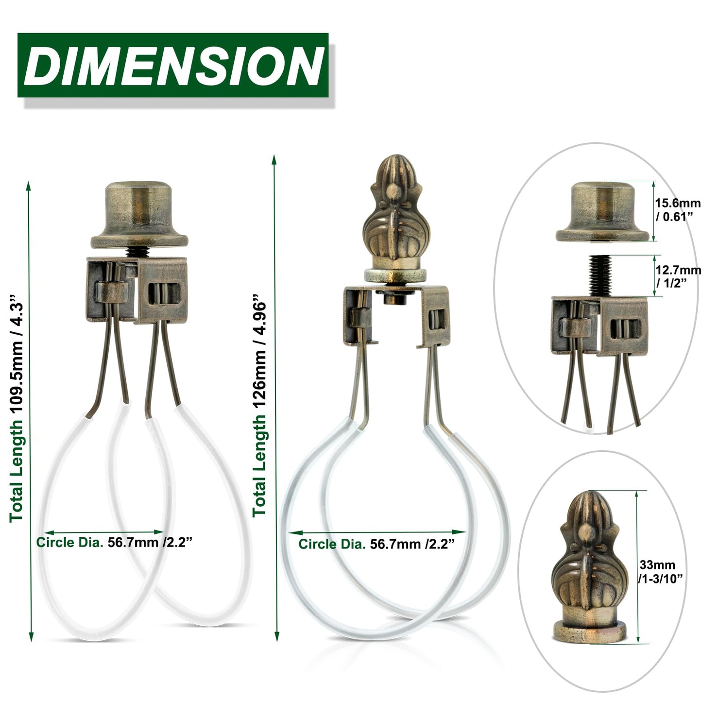 Bronze Lamp Shade Light Bulb Clip Adapter with Cap Knob Finial & Silicone Levelers, Clip-On Holder Keeps Shade Secure