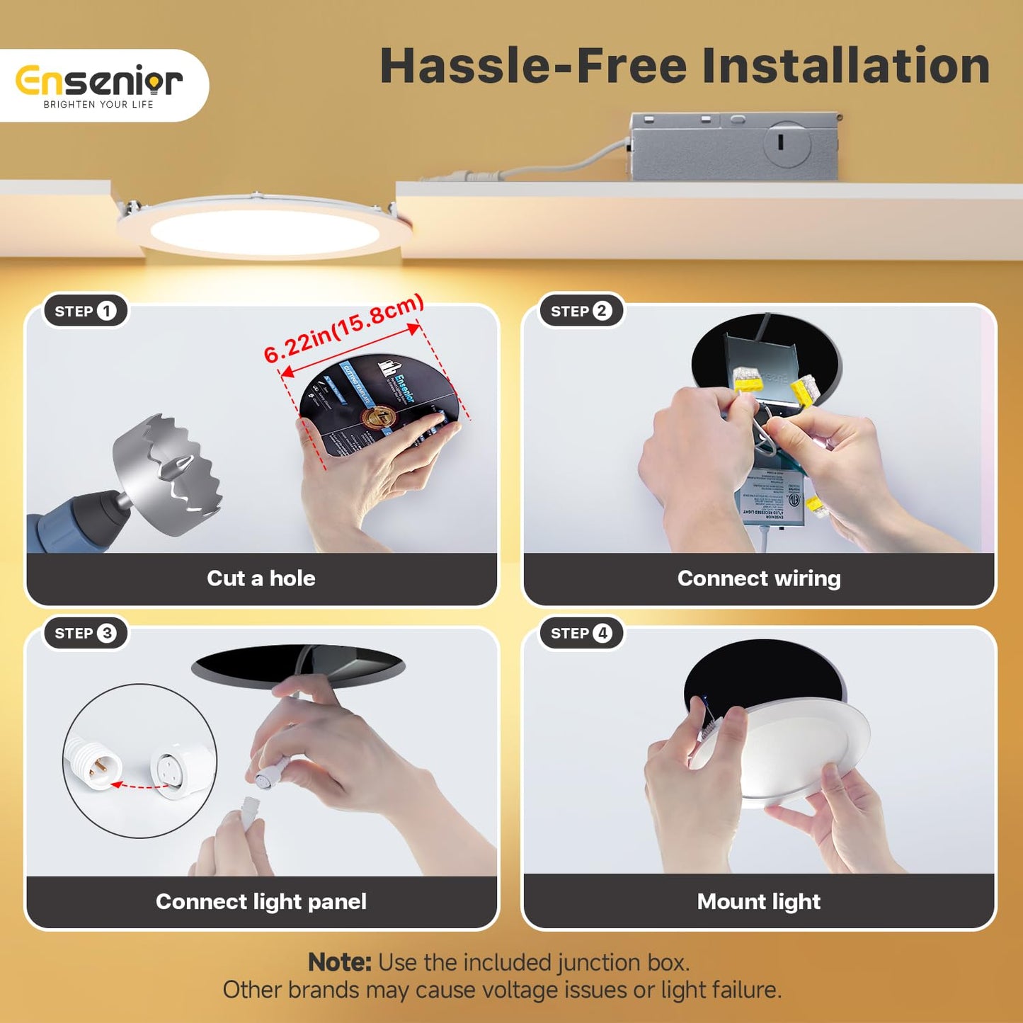 Ensenior 12 Pack 6 Inch LED Recessed Ceiling Light, Dimmable, 2700K-5000K 5CCT, 1200LM 12W 120V, High Brightness Canless Wafer Downlight - ETL&FCC&IC