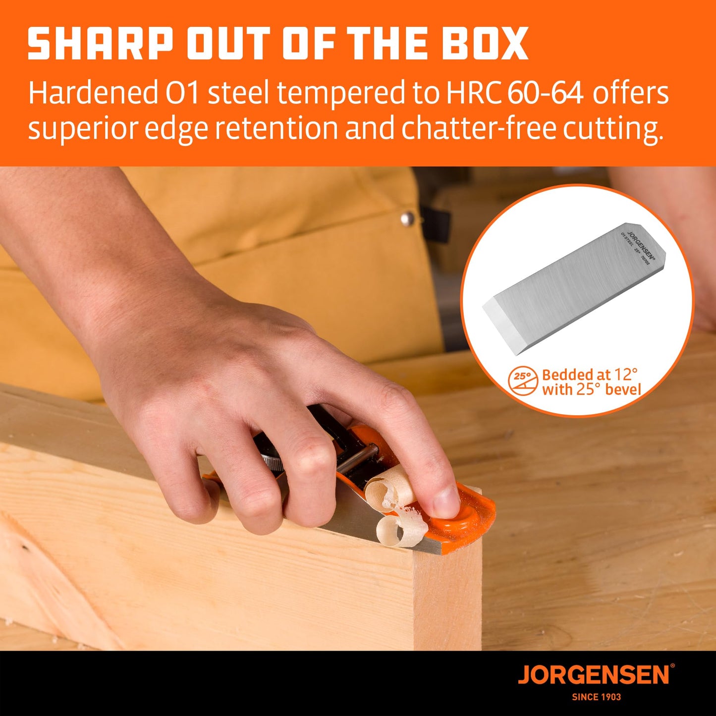 JORGENSEN 5-1/4" Hand Wood Planer, Low Angle Block Plane for Woodworking, Detail Trimming & Craft, Adjustable Depth, Durable Iron Body