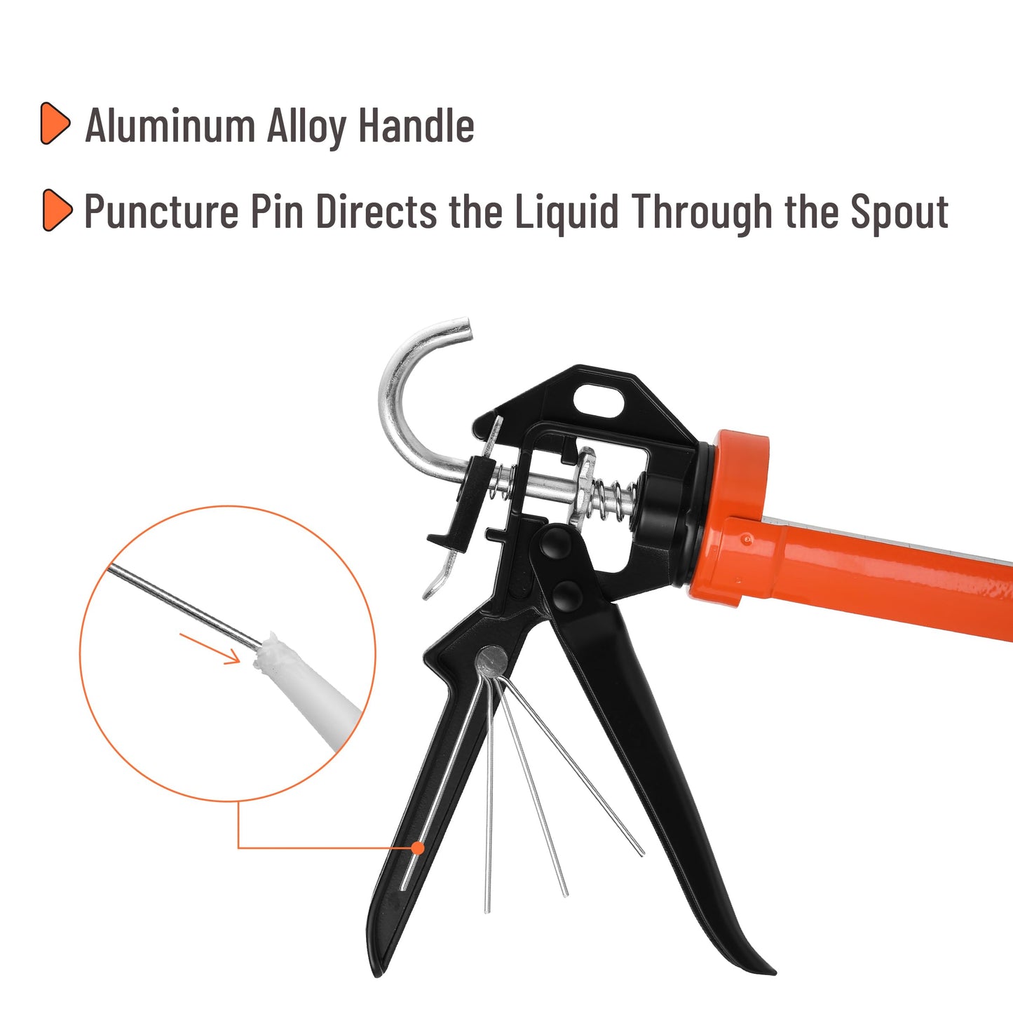 Bates 12:1 Caulking Gun, Black & Orange, No-Drip Silicone & Caulk Tool, Handheld High Thrust Gun for Home & Construction Use