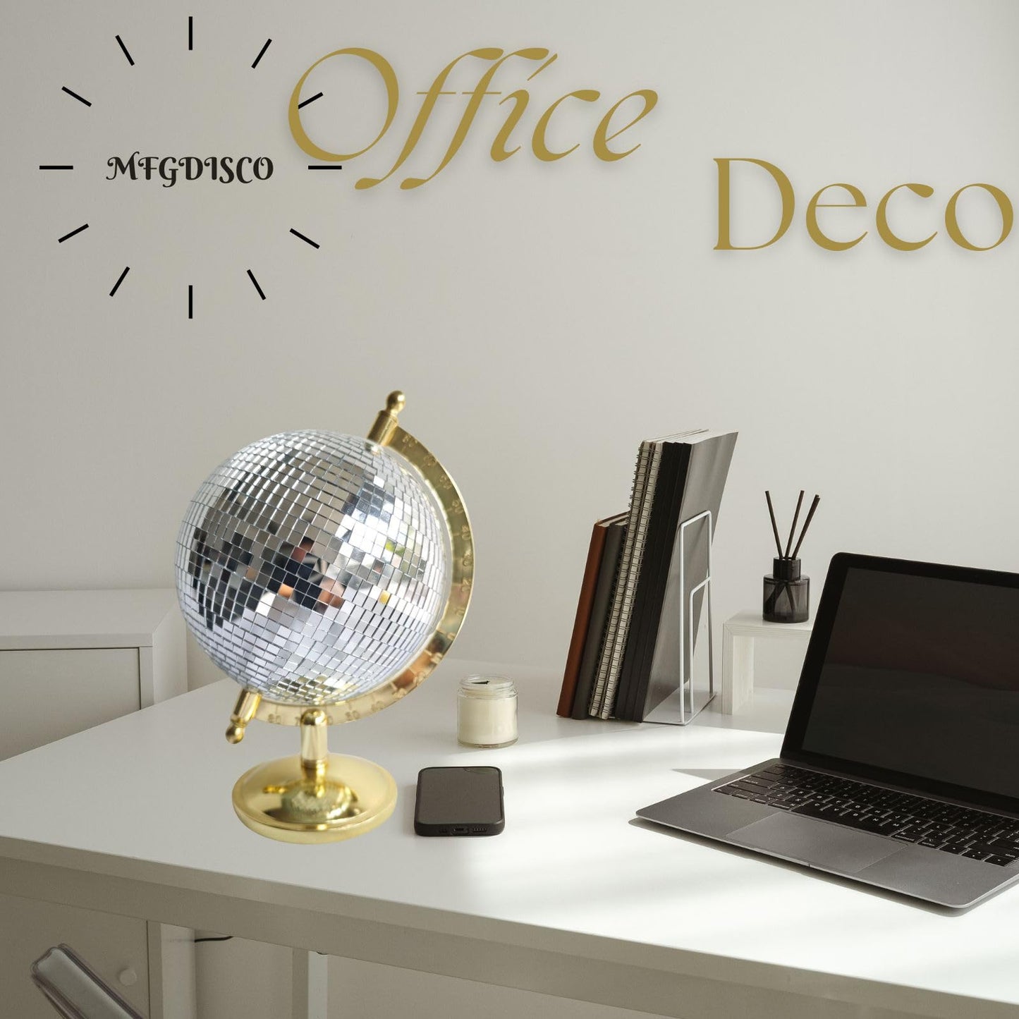 MFGDISCO Gold Disco Ball Sculpture, 6.5"x6"x9" Tabletop Home Decor, Modern Western Art Statue, Unique Decorative Accent, Bright Gold Finish
