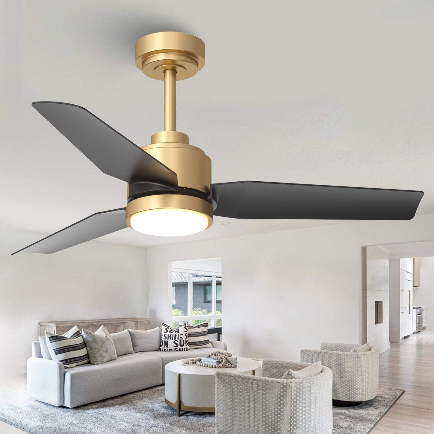 42” Black Ceiling Fan with Lights & Remote/APP, Modern 6-Speed Reversible DC Motor, Quiet, 3CCT Dimmable, Timer for Indoor/Outdoor