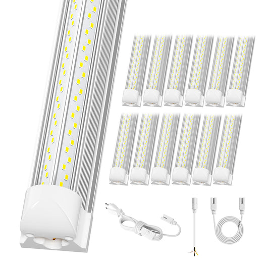 ELEKICO 12-Pack 8ft LED Shop Lights, 100W 15000lm 5000K V-Shape, Linkable 96" Garage, Workshop & Warehouse Lighting