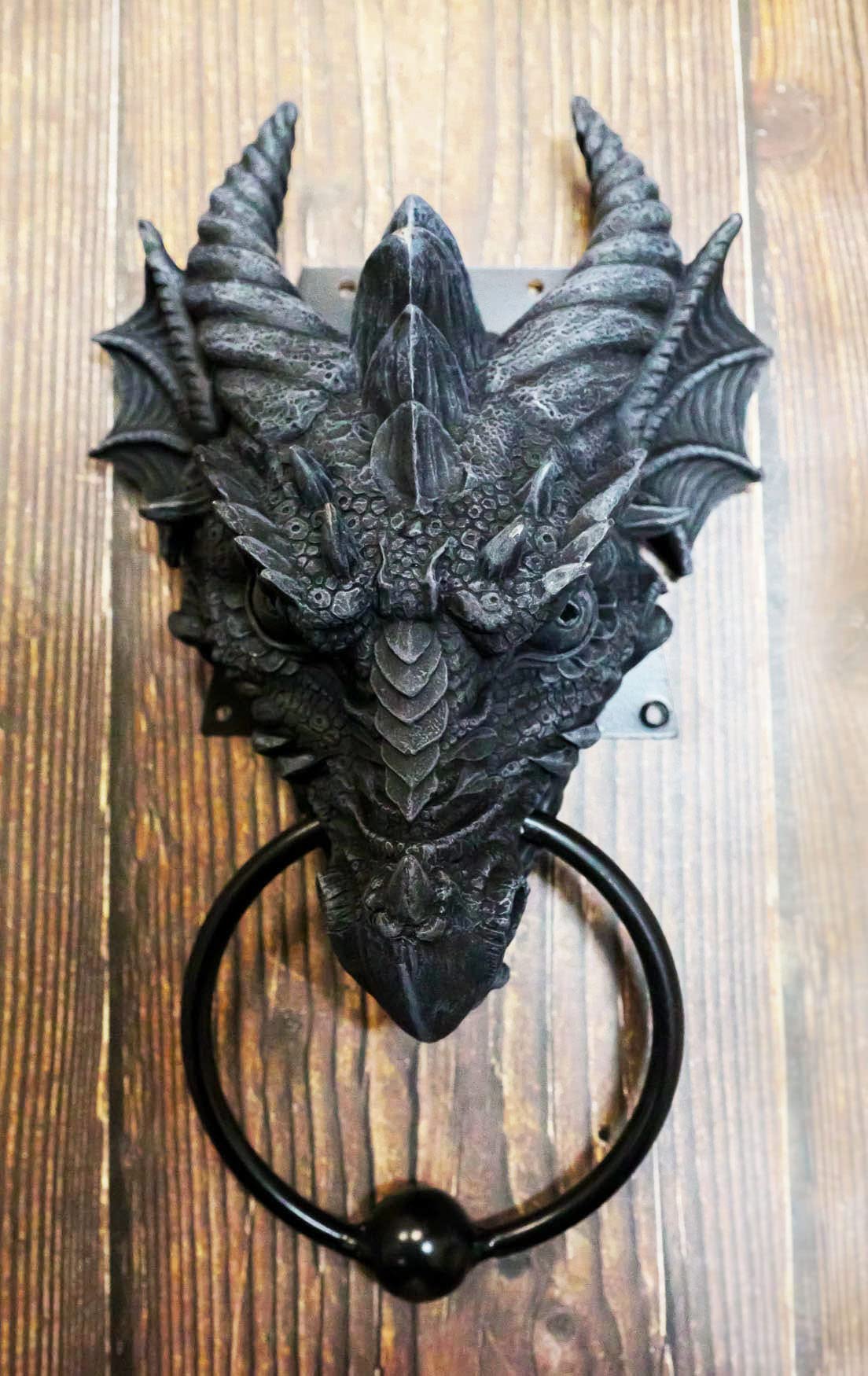 Ebros Gift Gothic Ancient Horned Dragon Wyvern Monarch Guardian Head Door Knocker Myths And Legends Dungeons And Dragons Home Decor Figurine