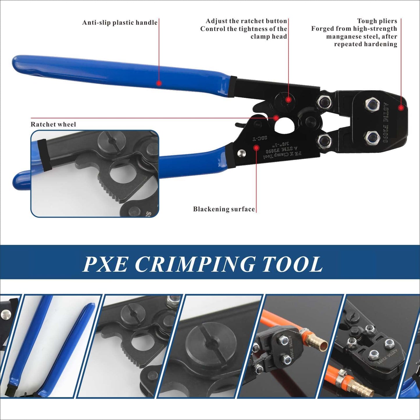 PEX Pipe Clamp Crimping Tool Kit with Cutter, Stainless Steel Clamps 3/8"-1", Includes 10x1/2" & 10x3/4" SS PEX Clamps