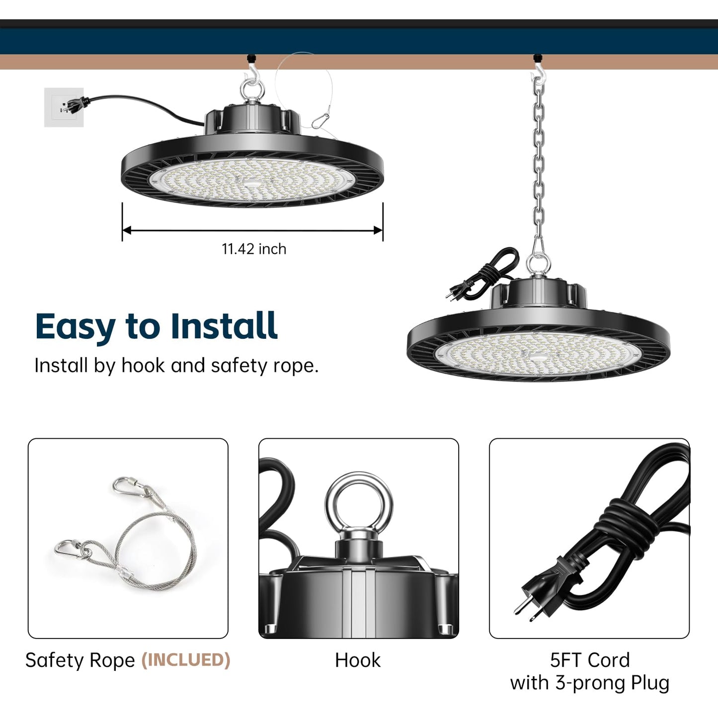 Lvsdak UFO LED High Bay Lights 200W 5000K 30000LM 6-Pack, Plug-in LED Shop Lights for Warehouse, Workshop, Gym, Garage, Barn