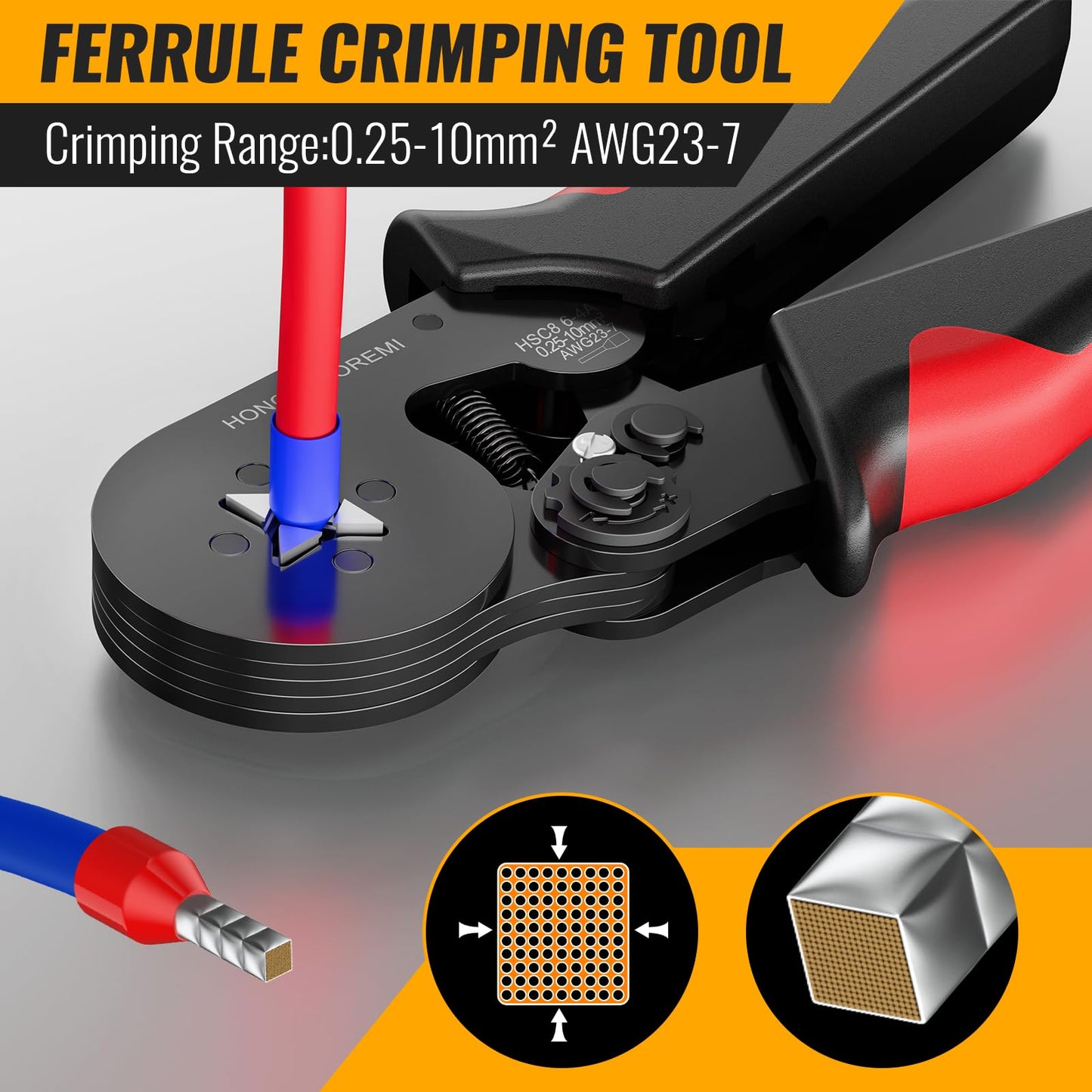 Ferrule Crimping Tool Kit with 1800pcs Wire Ferrules, Self-Adjusting 4-Corner Crimper AWG 23-7, Ratchet Pliers for Electrical, Car, Audio & DIY