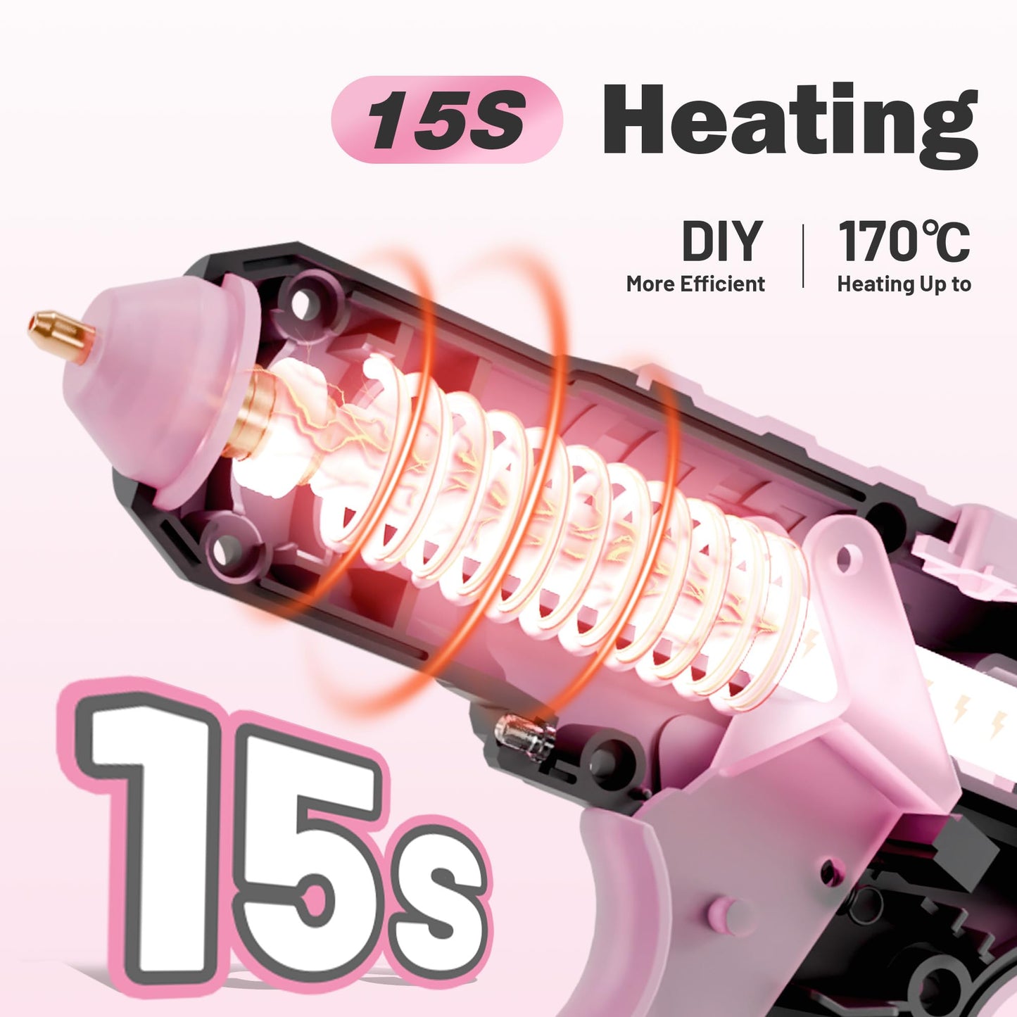 EZARC 12V Cordless Mini Hot Glue Gun, 15s Fast Heating for DIY Crafts, Home Repairs & School Projects, Includes 50 Pink Glue Sticks