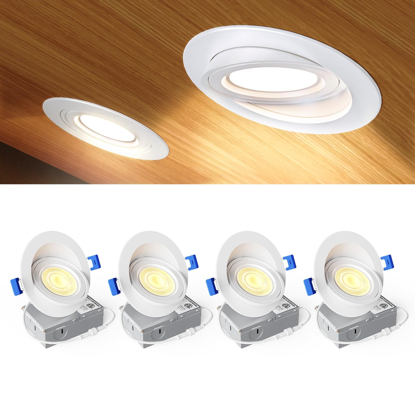 Ensenior 4-Pack 4" LED Gimbal Recessed Light, 5CCT Dimmable, 360°+90° Adjustable, 9W=85W, 900LM, 2700-5000K, ETL & FCC