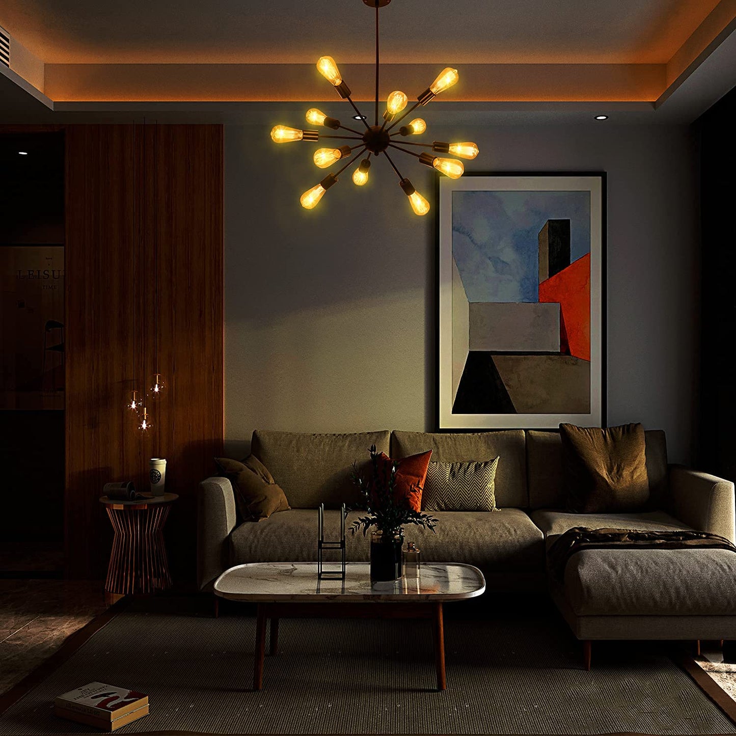 LIGHTDAMY Sputnik Chandelier Black 12-Light, Modern Mid-Century Industrial Pendant Ceiling Light for Living Room, Dining, Bedroom