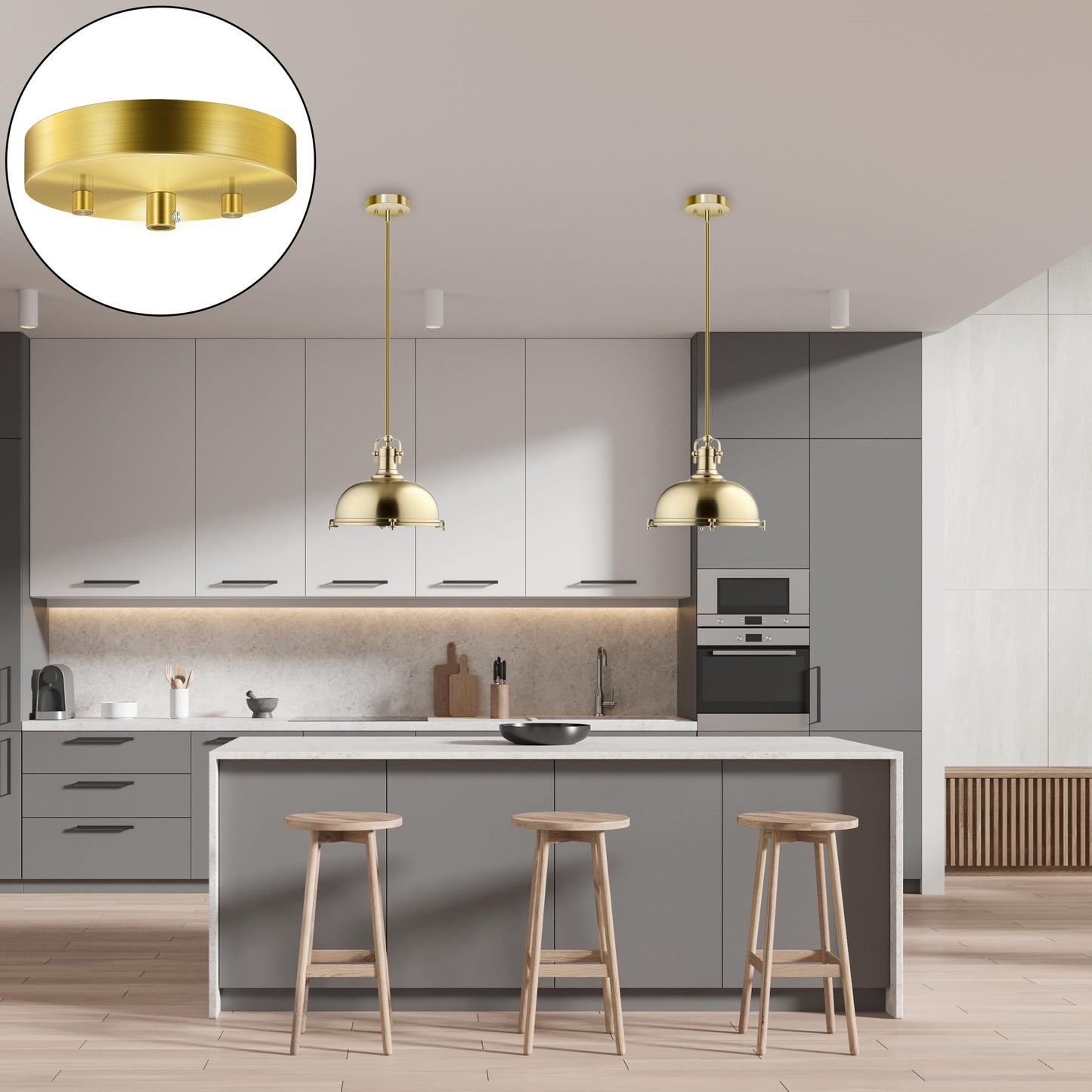 MAYOMAJO 5-1/8" Light Canopy Kit – Heavy Duty Ceiling Cover Plate & Mounting Hardware for Chandeliers, Pendant Lamps, DIY Projects (Brass)