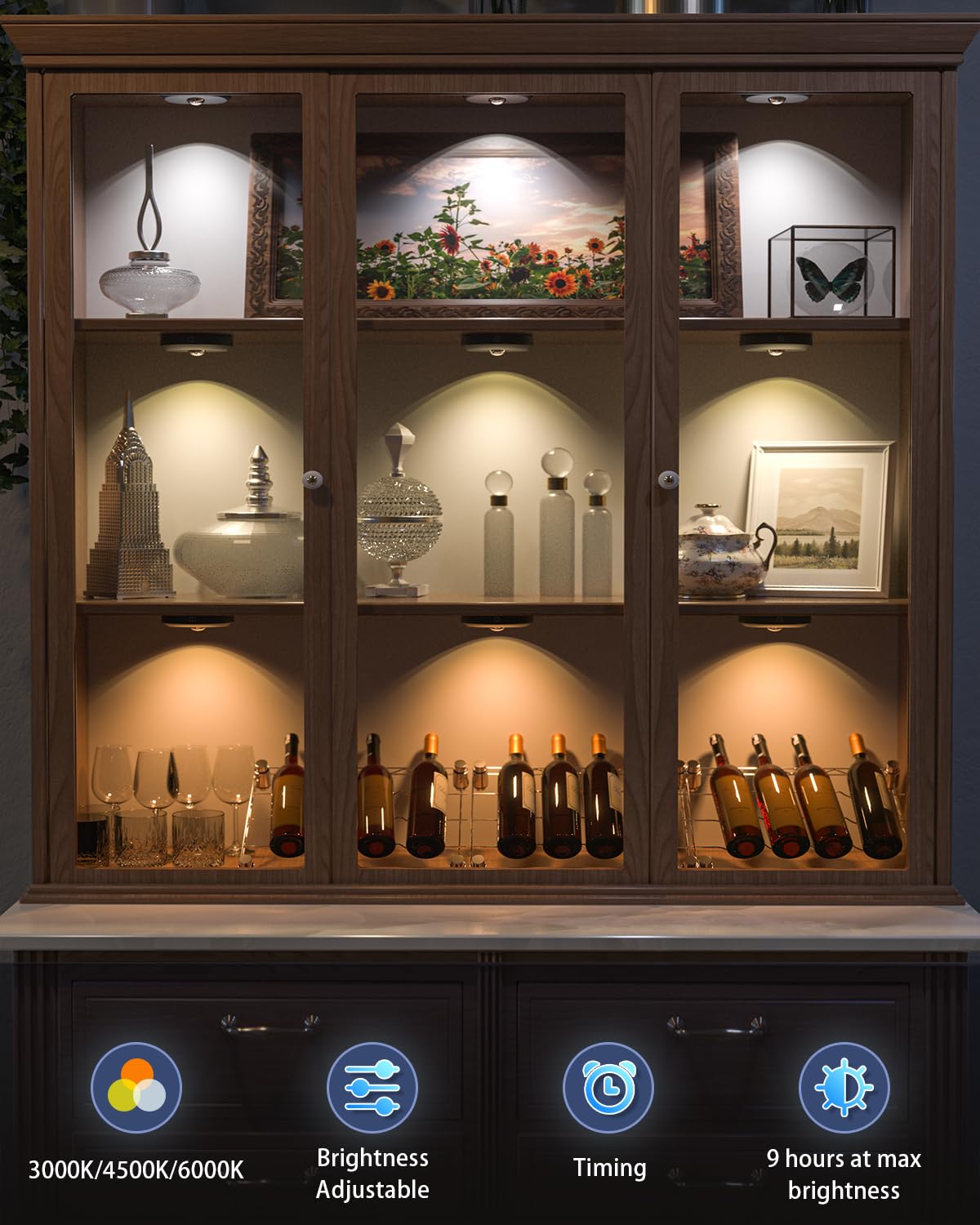 WILLED LED Puck Lights 6-Pack – Remote & Tap Control, Rechargeable 1200mAh, Dimmable Under Cabinet, Wireless Stick-On Closet Lights