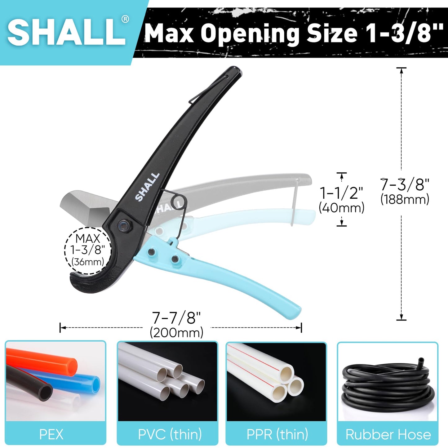 SHALL PEX Pipe Cutter, Fast Aluminum Alloy Tubing Cutter for PEX, PVC, CPVC, PP-R, PE & Hoses, Stainless Steel Blade for Clean Cuts