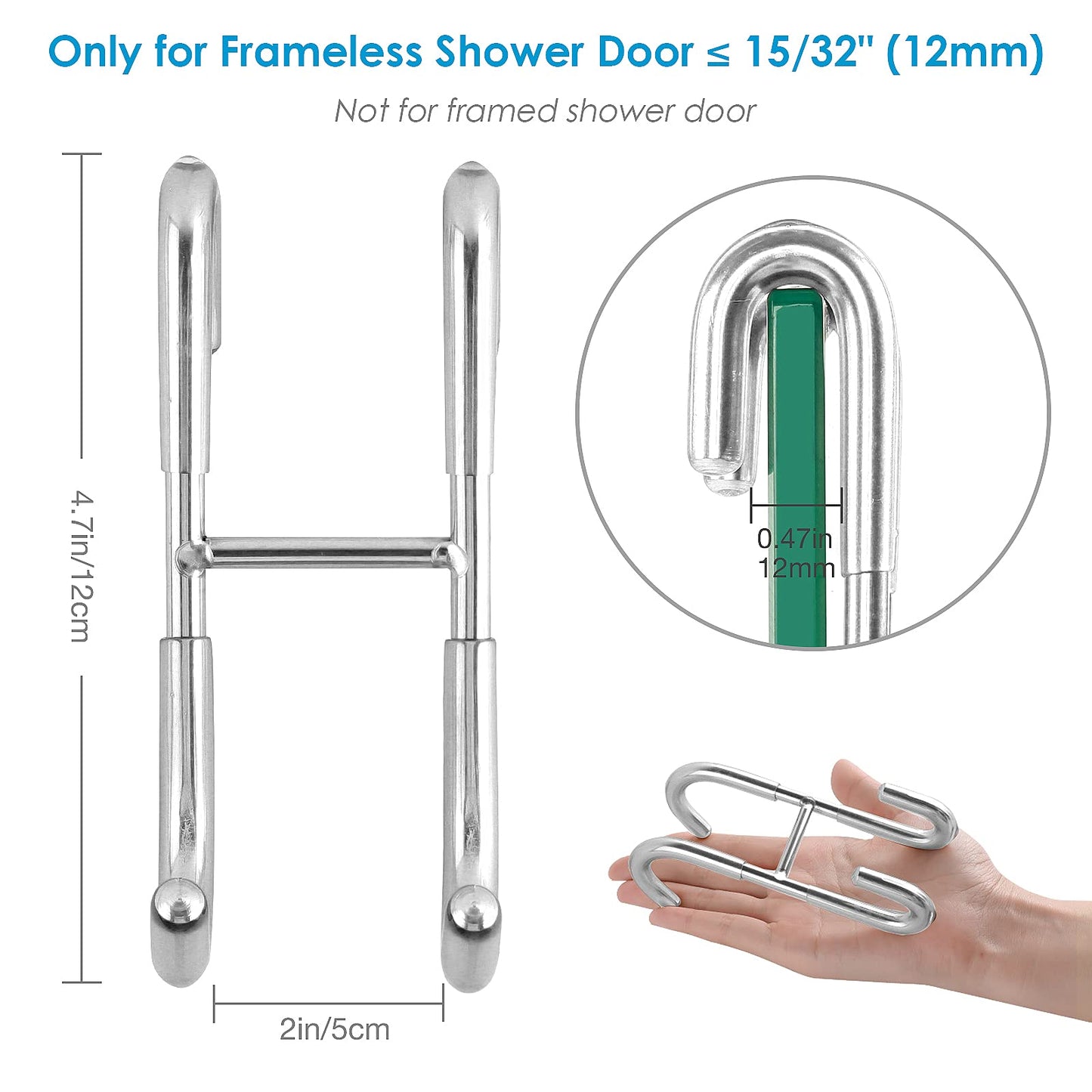 Simtive Shower Door Hooks (2-Pack), Towel Hooks for Bathroom Frameless Glass Door, Shower Squeegee Hooks, Silver