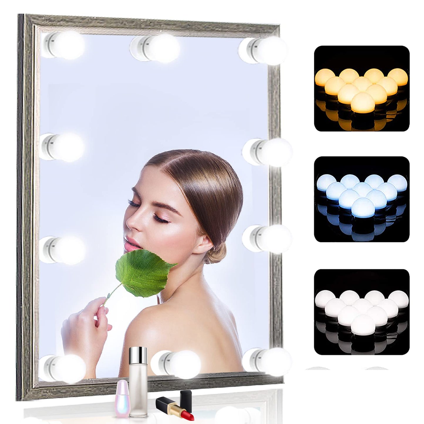 SICCOO Hollywood Style Vanity Mirror Lights, 10 Dimmable LED Bulbs, USB Powered, DIY Makeup Dressing Table & Bathroom Lighting Strip