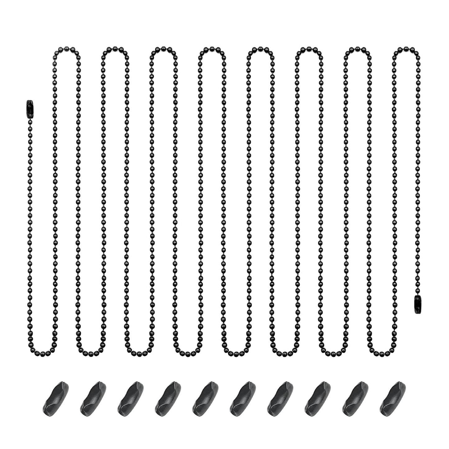 Ceiling Fan Pull Chain Extender, 12Feet 3mm Diameter Beaded Ball Fan Light Extension Pull Chain with 10 Matching Connectors(Black)