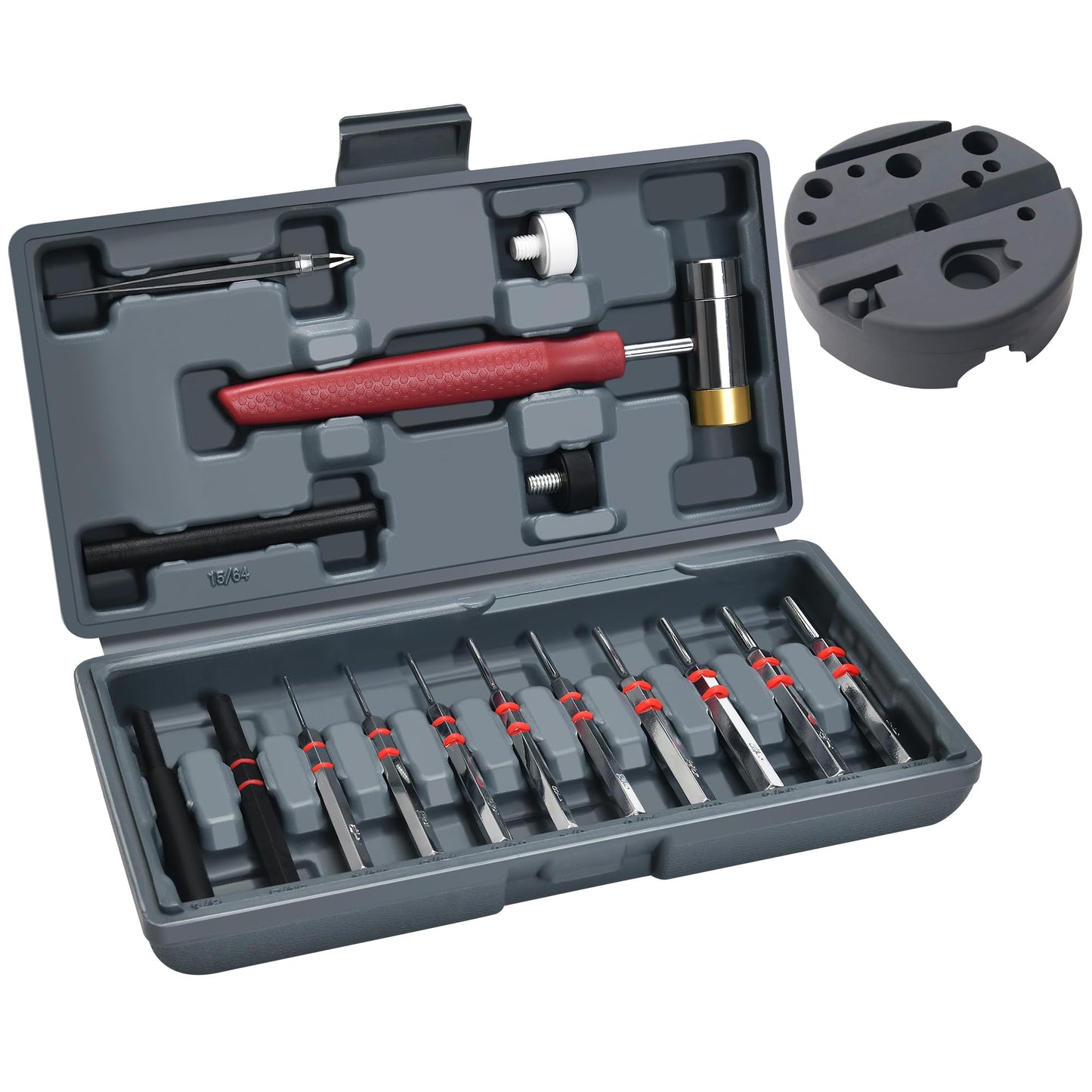 W WIREGEAR Steel Pin Punch Set with Replaceable Face Hammer & Bench Block – Solid Mechanical Repair Tool for Roll Pins