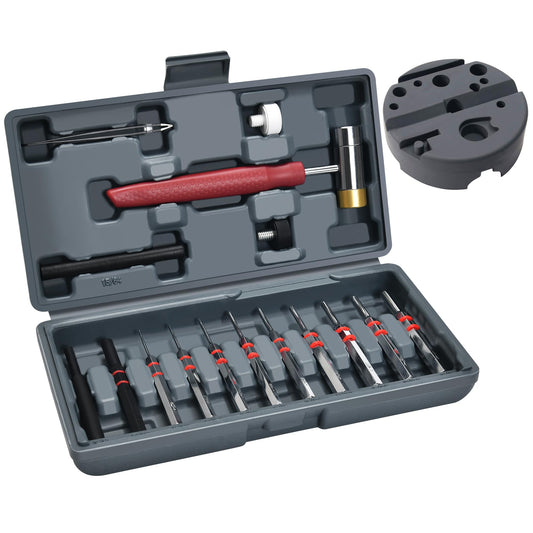 W WIREGEAR Steel Pin Punch Set with Replaceable Face Hammer & Bench Block – Solid Mechanical Repair Tool for Roll Pins
