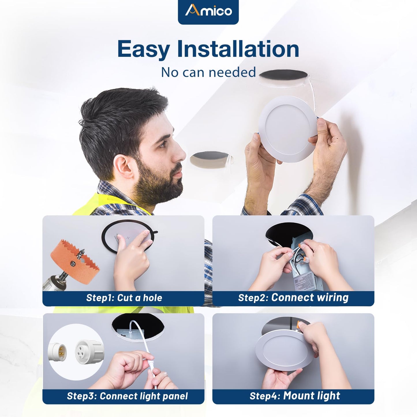 Amico 6-Pack 6" Ultra-Thin LED Recessed Ceiling Light, 5CCT 2700-5000K, 12W Dimmable Canless Downlight, 1050 Lumens, ETL/FCC