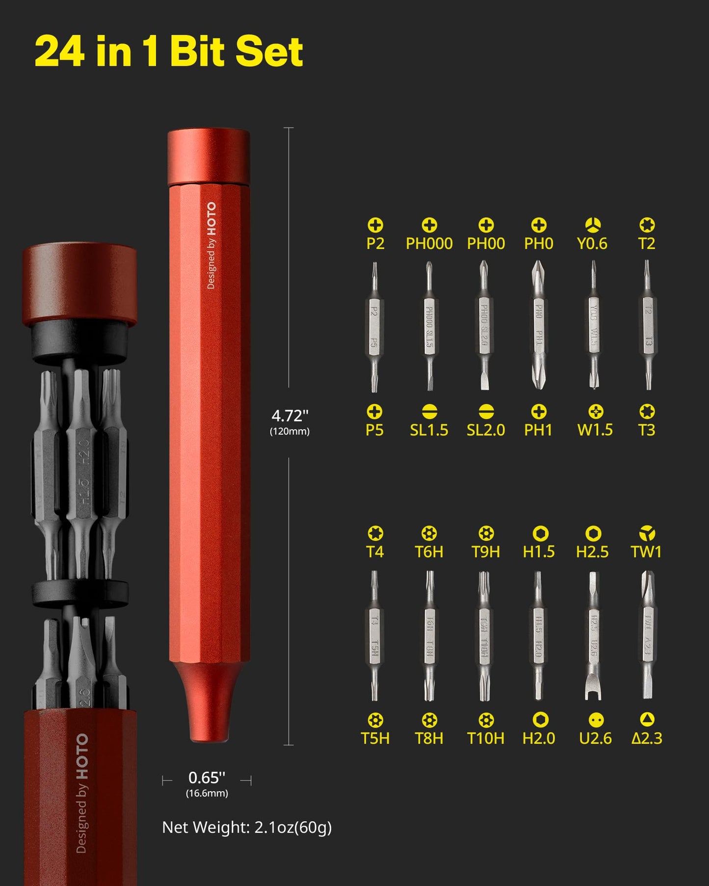 HOTO 24-in-1 Magnetic Precision Screwdriver Set, Mini EDC Pen for Electronics, Watches, Phones, Laptops, Cameras – Cinnabar Red