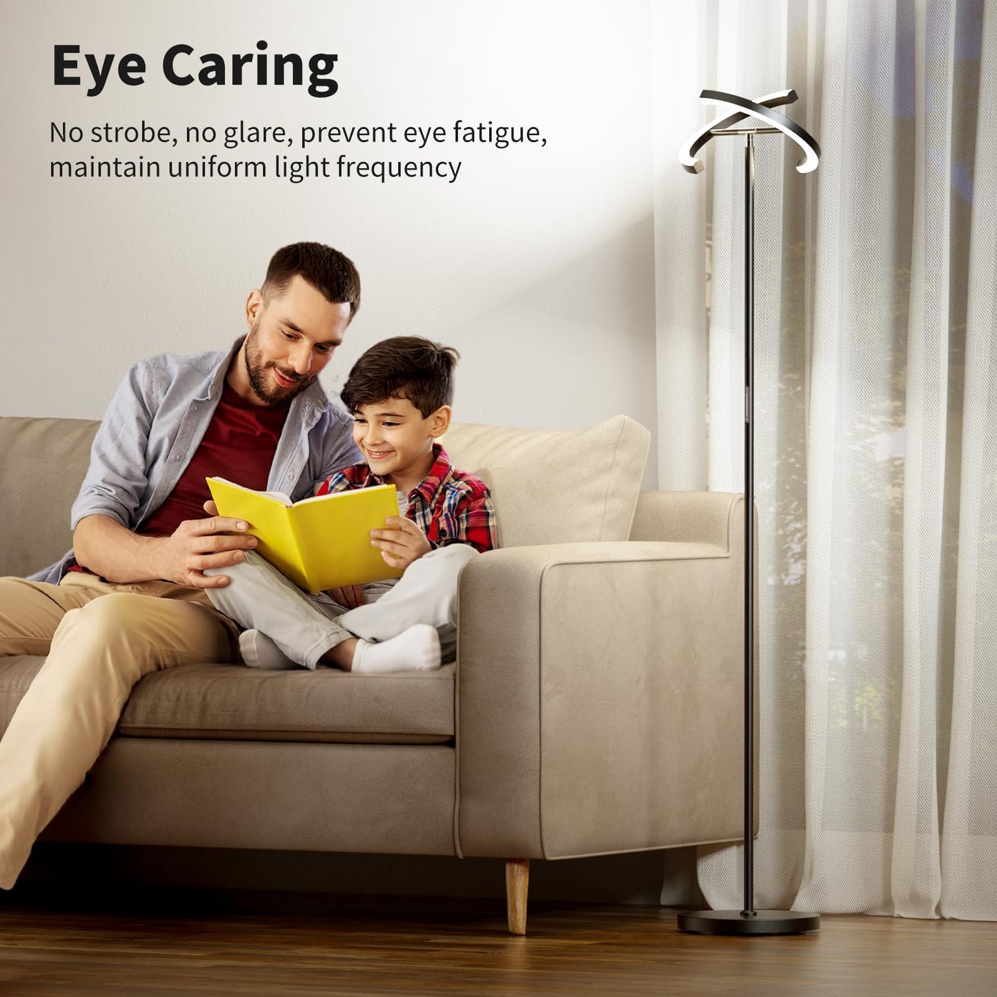 SIBRILLE LED Floor Lamp, 22W Dimmable Standing Light, Touch & Remote Control, 3000-6000K, Rotatable Uplighter for Living Room & Bedroom