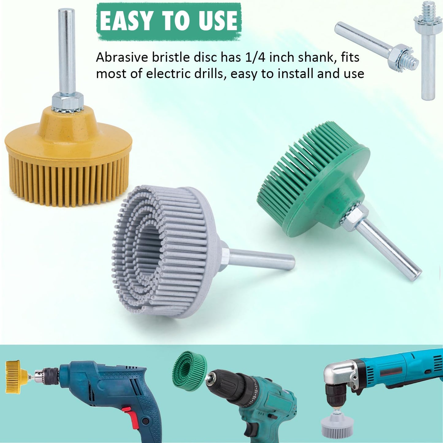 2 Inch Bristle Disc, 6 Pieces Bristle Disc Grade 50# 80# 120# with 1/4 Inch Abrasive Coating Removal Disc for Metal