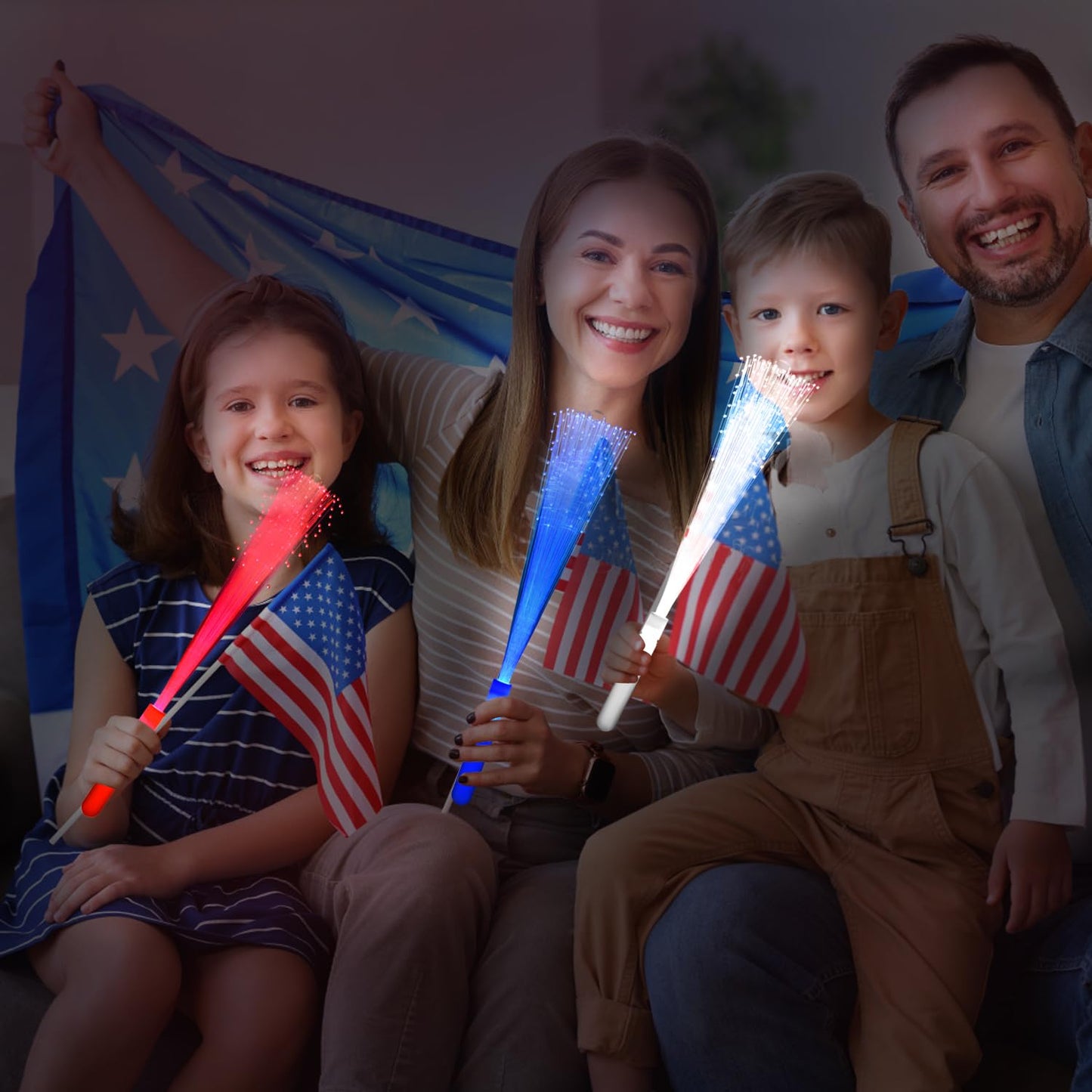 NUDALA 24 Pack Blue Glow Fiber Optic Wands, Light-Up Glow Sticks with 3 Light Modes for Christmas, Valentine’s Day, Easter, 4th of July, Concerts & Clubs